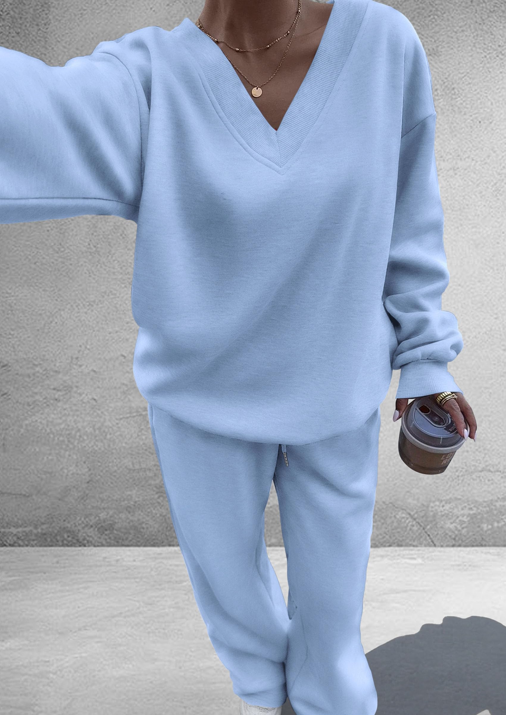 Womens 2 Piece Outfits Fall Sweatsuits,Light Blue,S