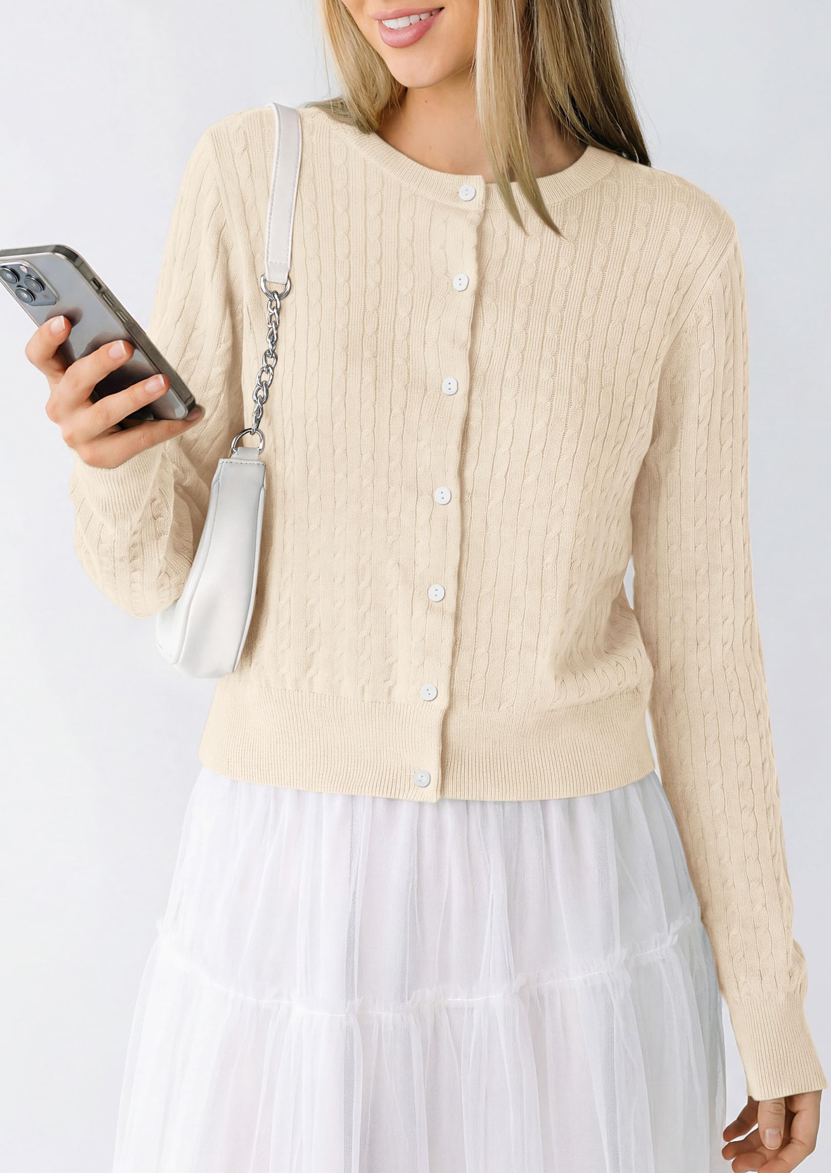 Women Fall Lightweight Cardigans Button Up Cable Knit Sweaters