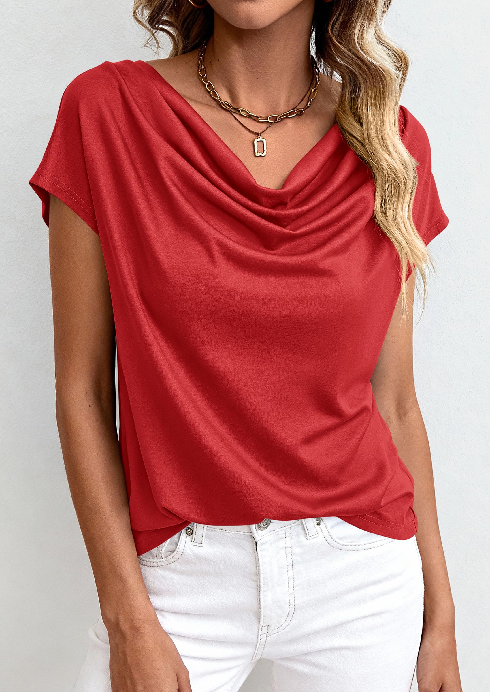 Womens Tops Dressy Business Casual Work Blouses, Red,XS