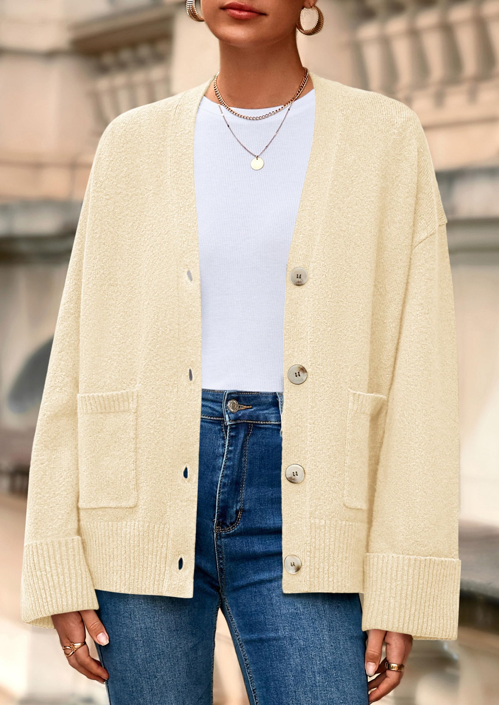 Women's Winter Oversized Cardigan Sweaters (Beige,S)