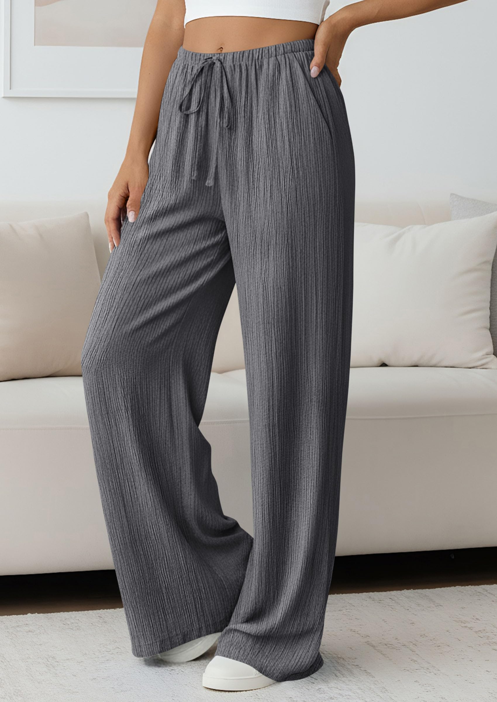 Women's Palazzo Pants Casual Wide Leg Trousers,Light Grey,S