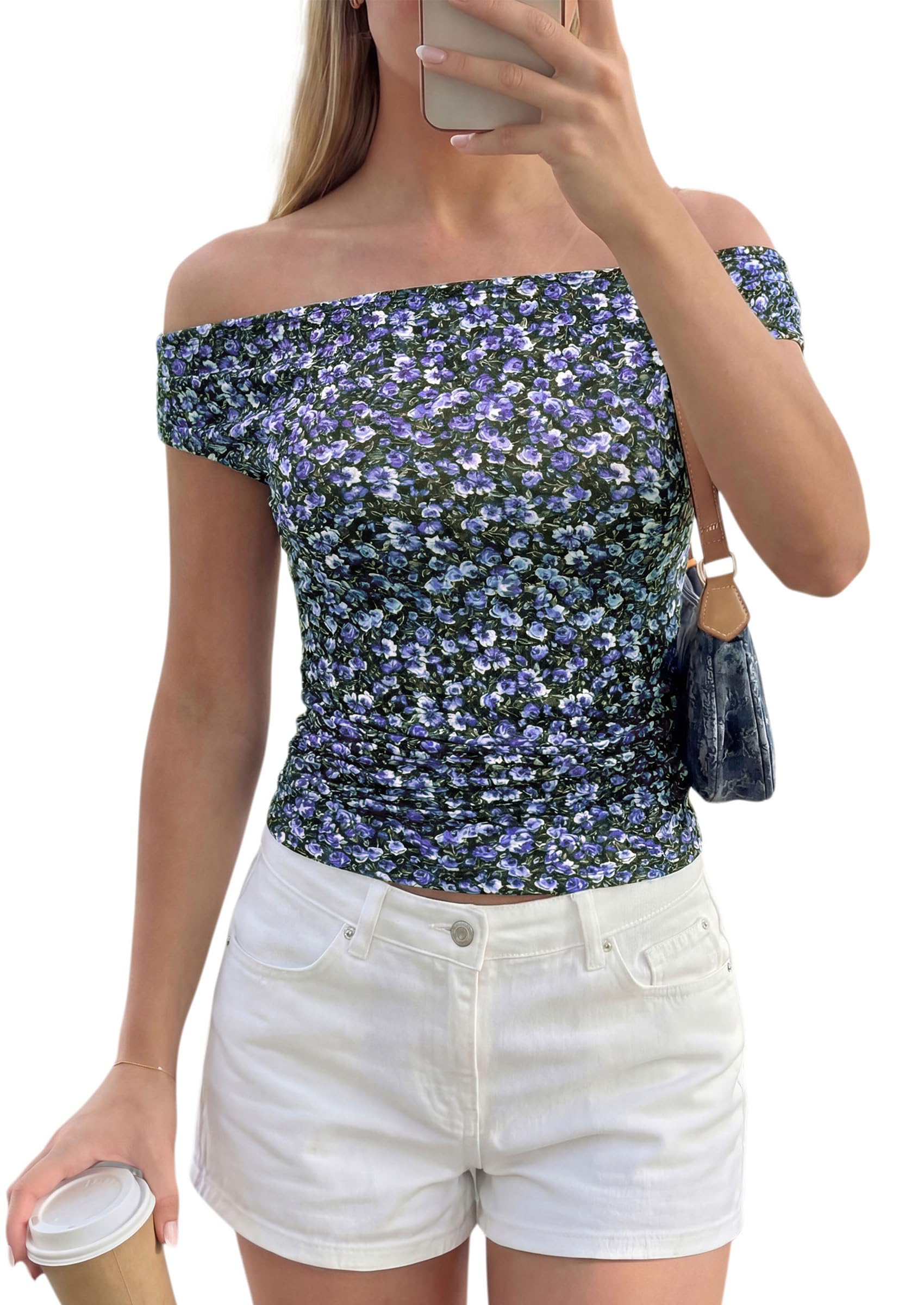Women's Summer Off The Shoulder Tops Cute Ruched Shirts