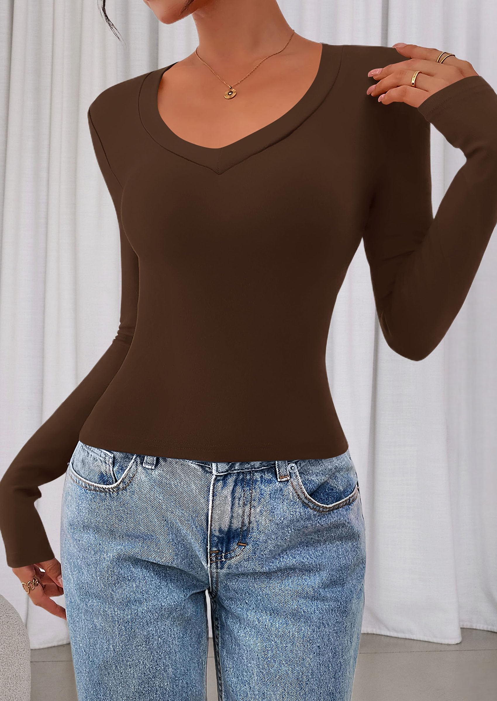Womens Long Sleeve Slim Fit Crop Tops,Brown,XS