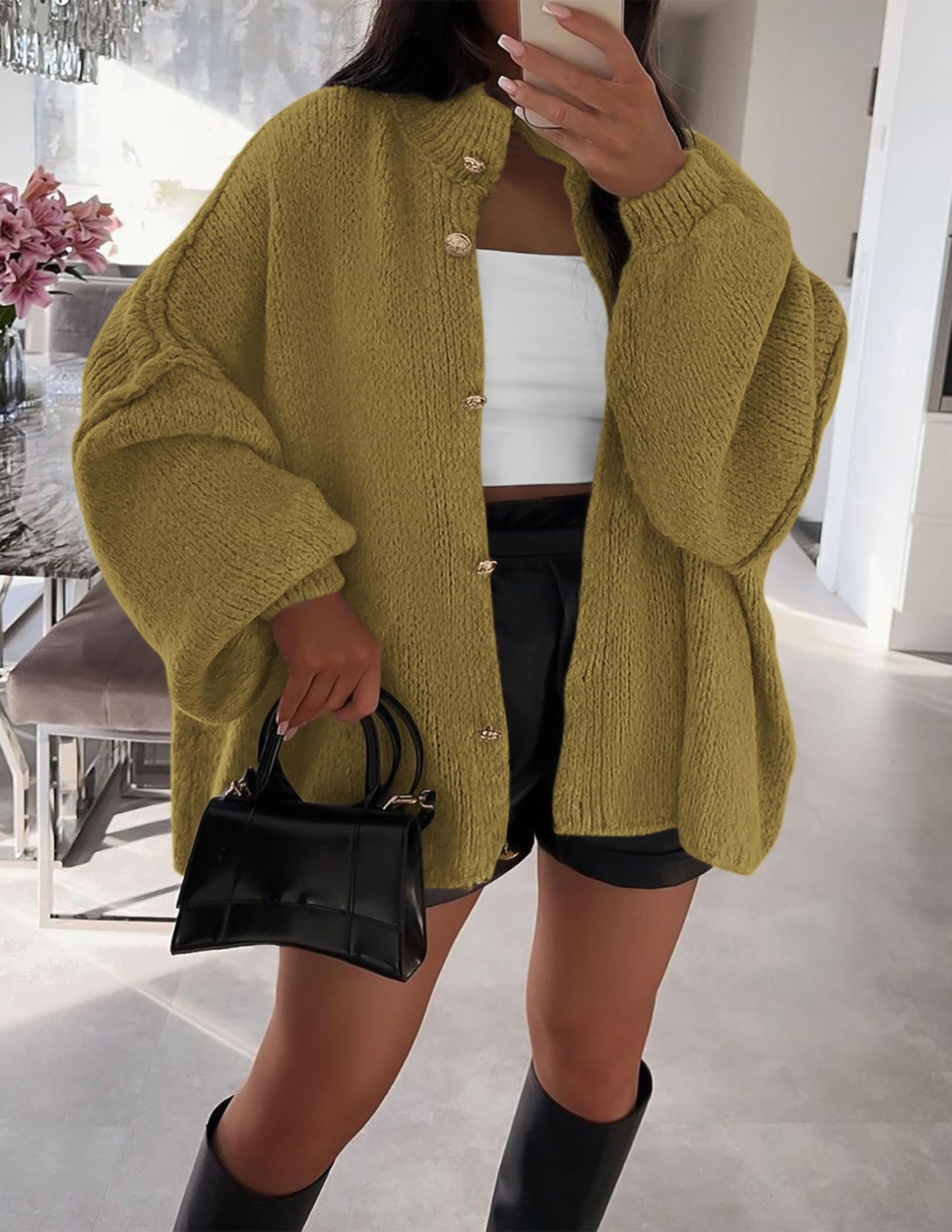 Women's Oversized Chunky Cardigan Sweaters(Olive Green,Small)