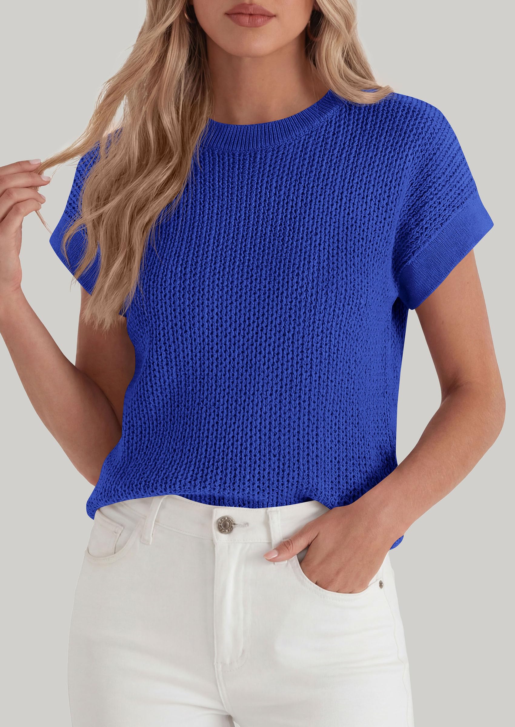 Women's Summer Sweater Vest Crochet Tops (Royal Blue,S)