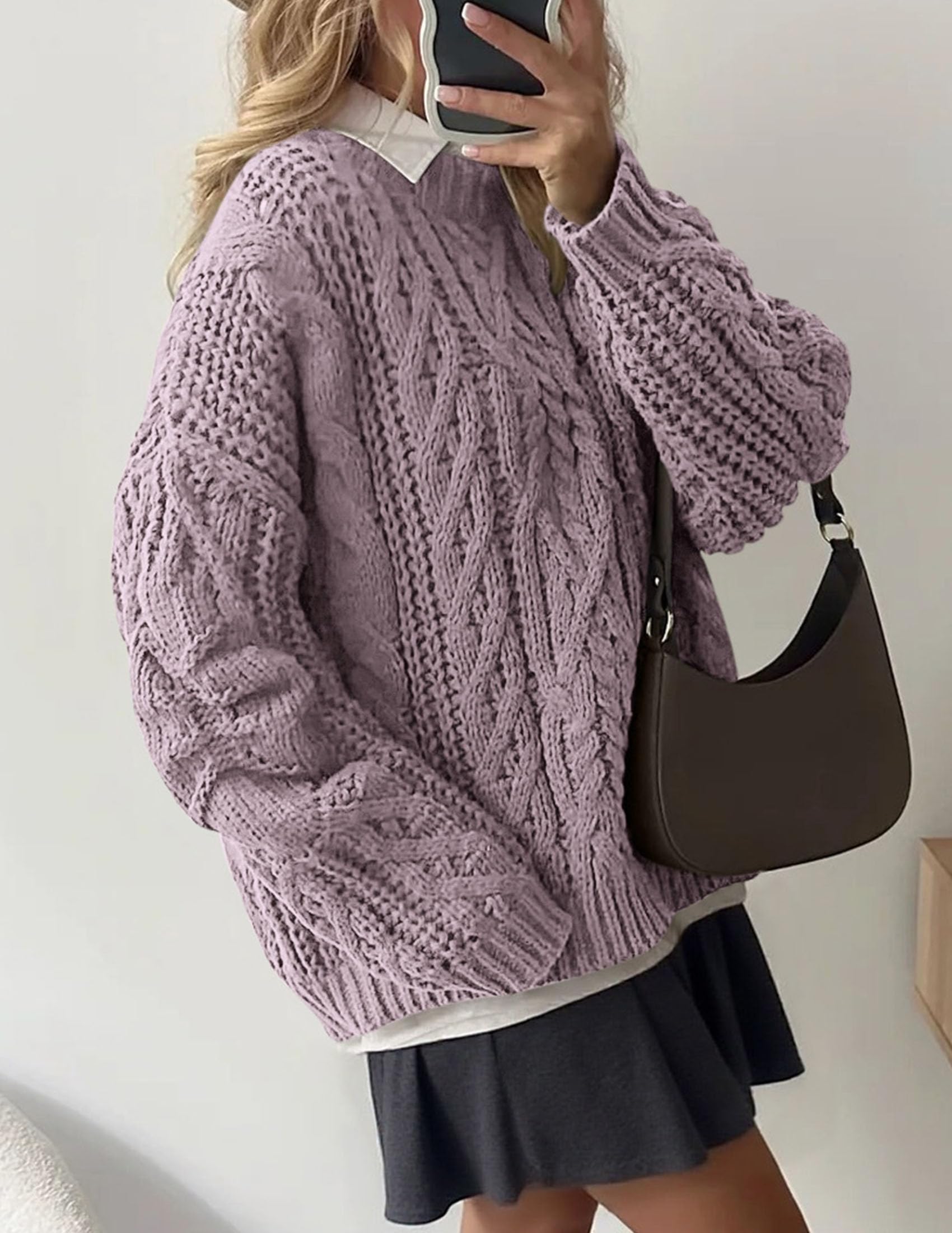 Womens Oversized Fall Sweaters Chunky Cable Knit Pullover Tops