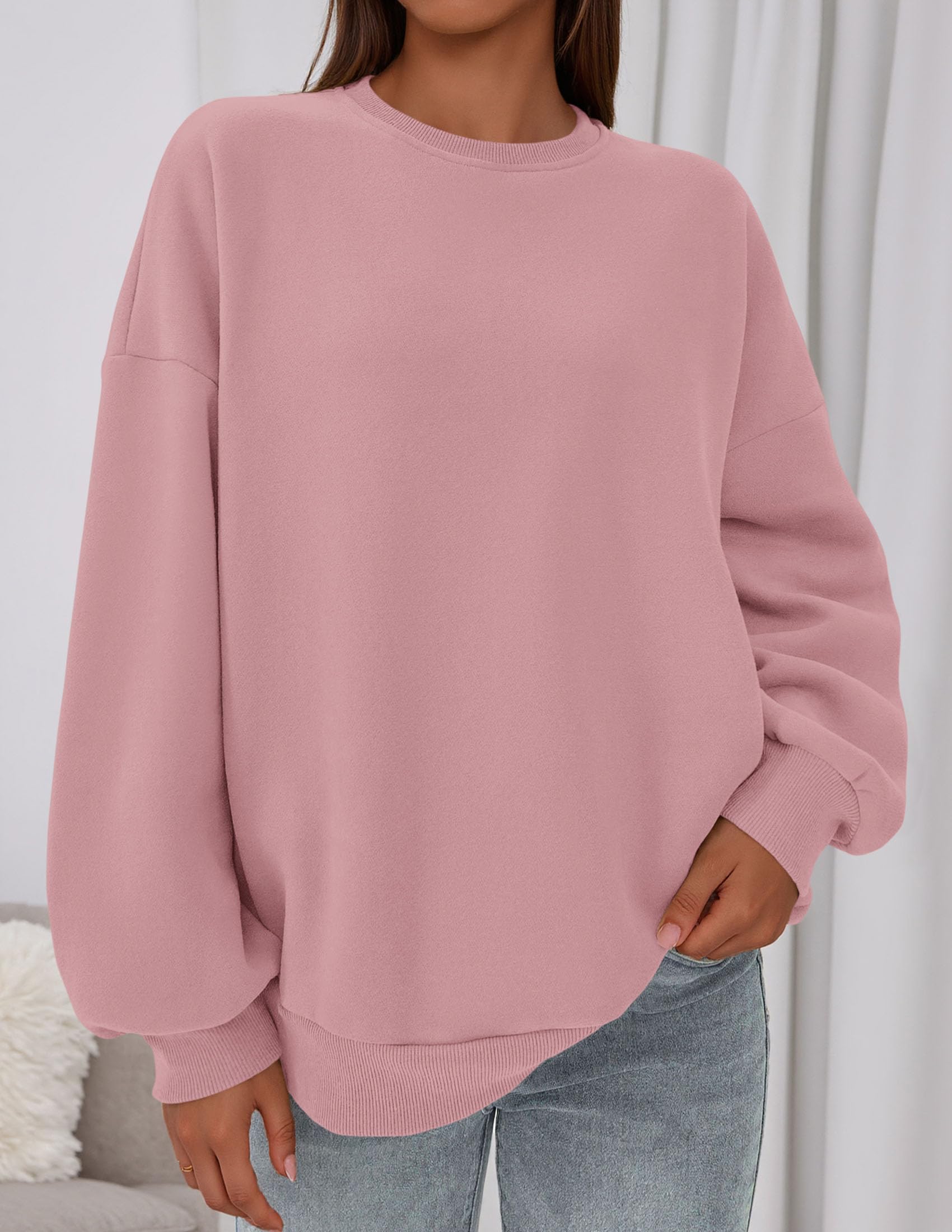 Womens Oversized Crewneck Sweatshirt 2026 Fall Outfits Pink