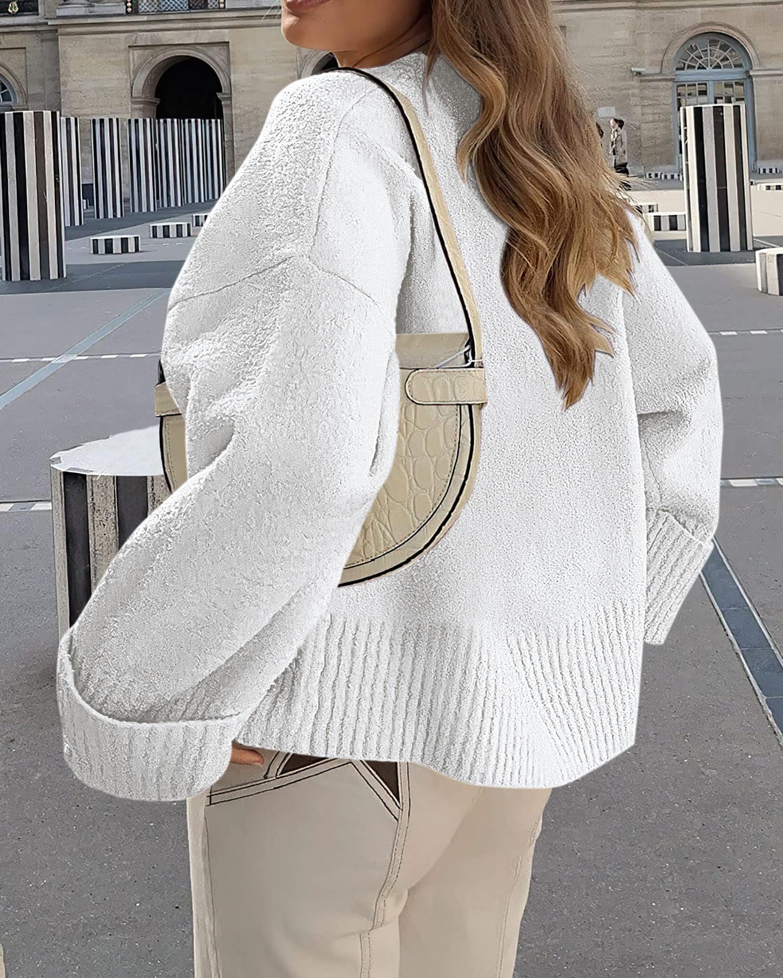 Women's Fall Fashion Cozy Oversized Sweaters(White,XS)