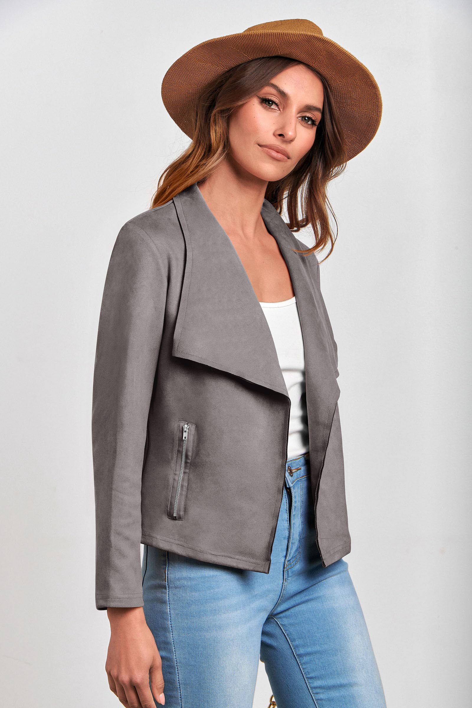 Women's Fall Fashion Faux Suede Jackets(Grey,Small)
