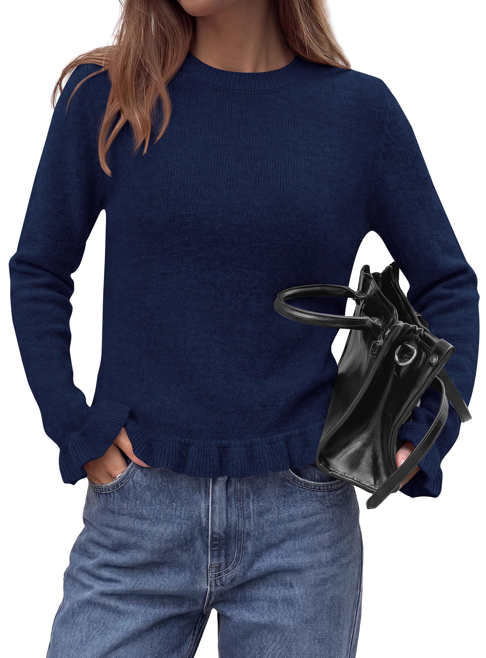 Women's Ruffle Sweaters Fall Fashion Cozy Knit Pullover