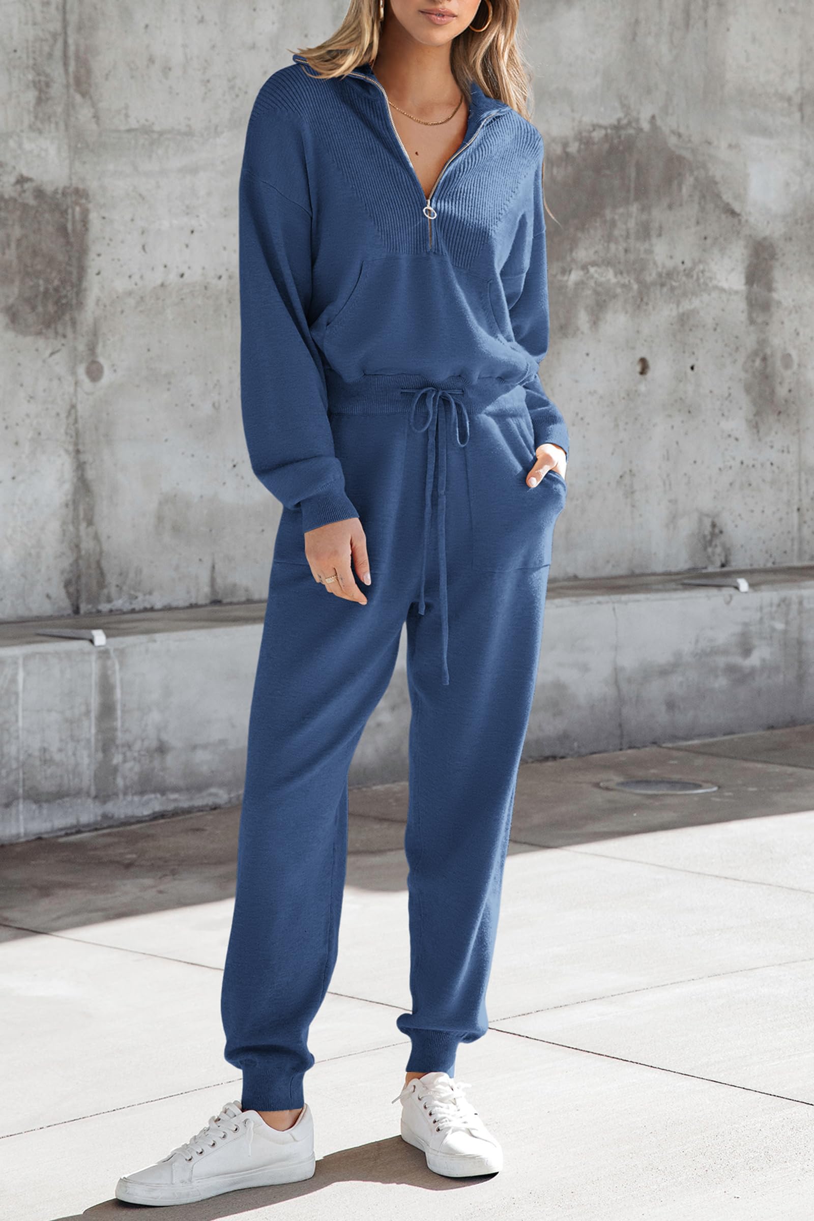 Women's 2 Piece Sweatsuits Set Fall Outfits(Blue,S)
