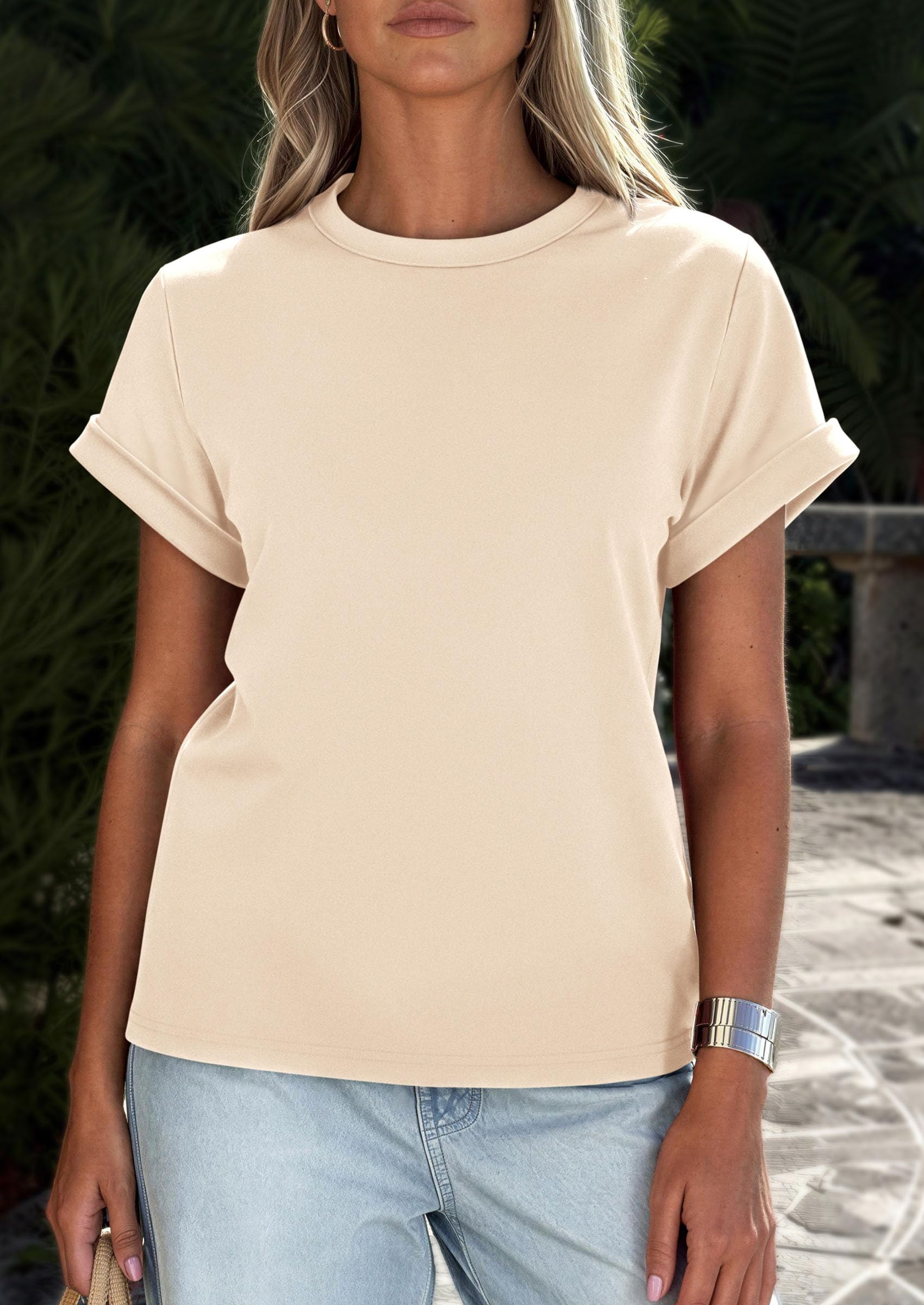 Womens Summer Tops Short Sleeve Shirts,Beige,S