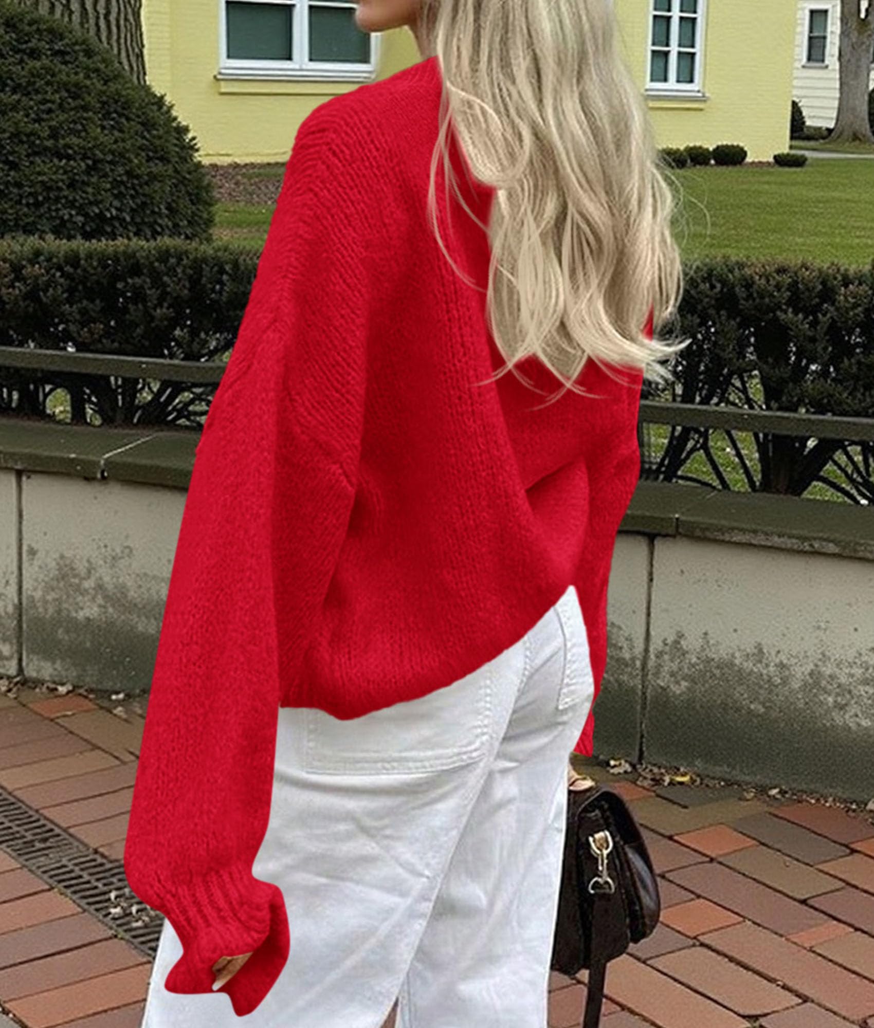 Womens Long Sleeve Chunky Knit Cardigan Sweaters,Red,S