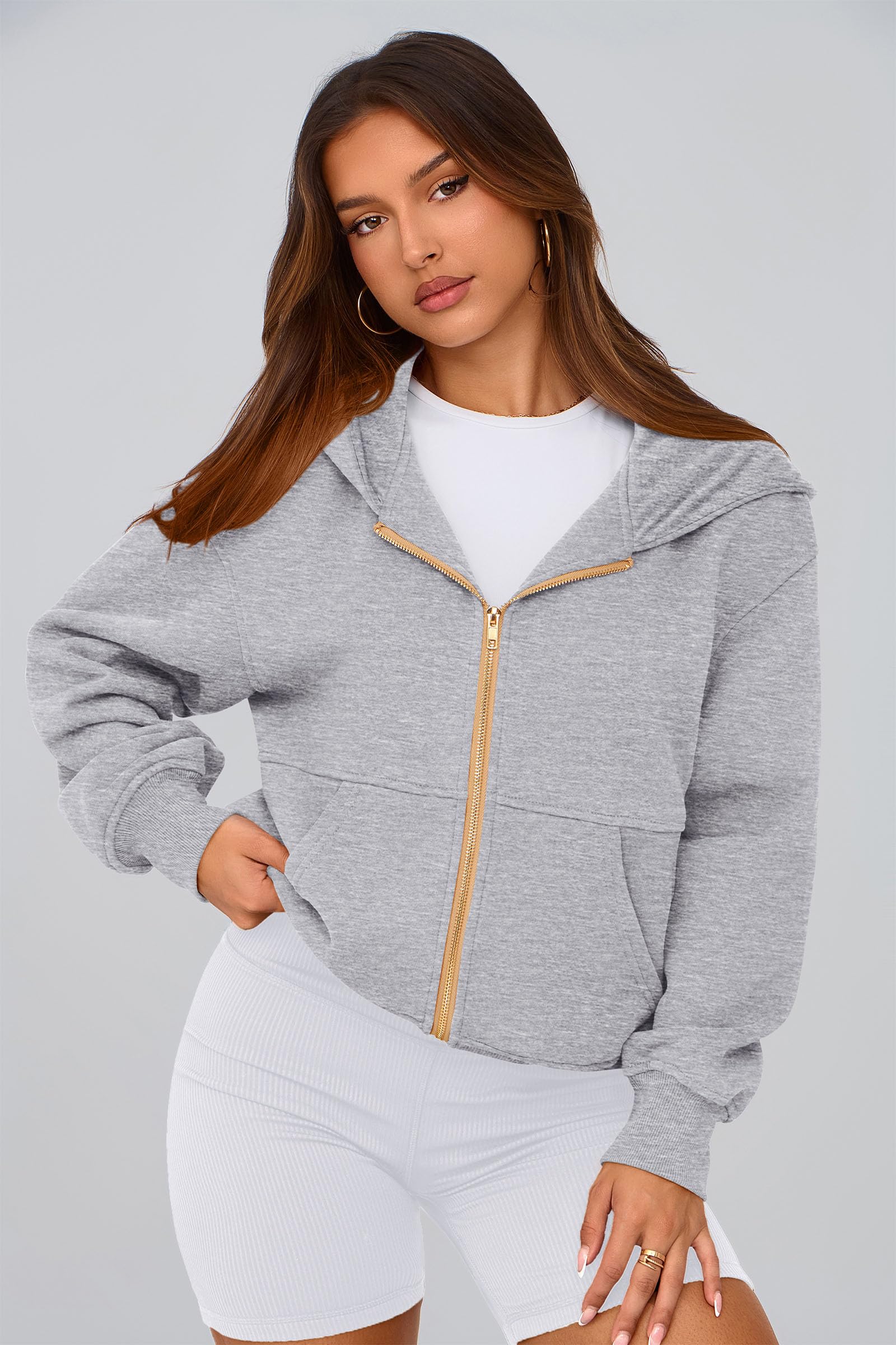 Hoodies for Women Fall Fashion Zip Up Fleece Plain Sweatshirt