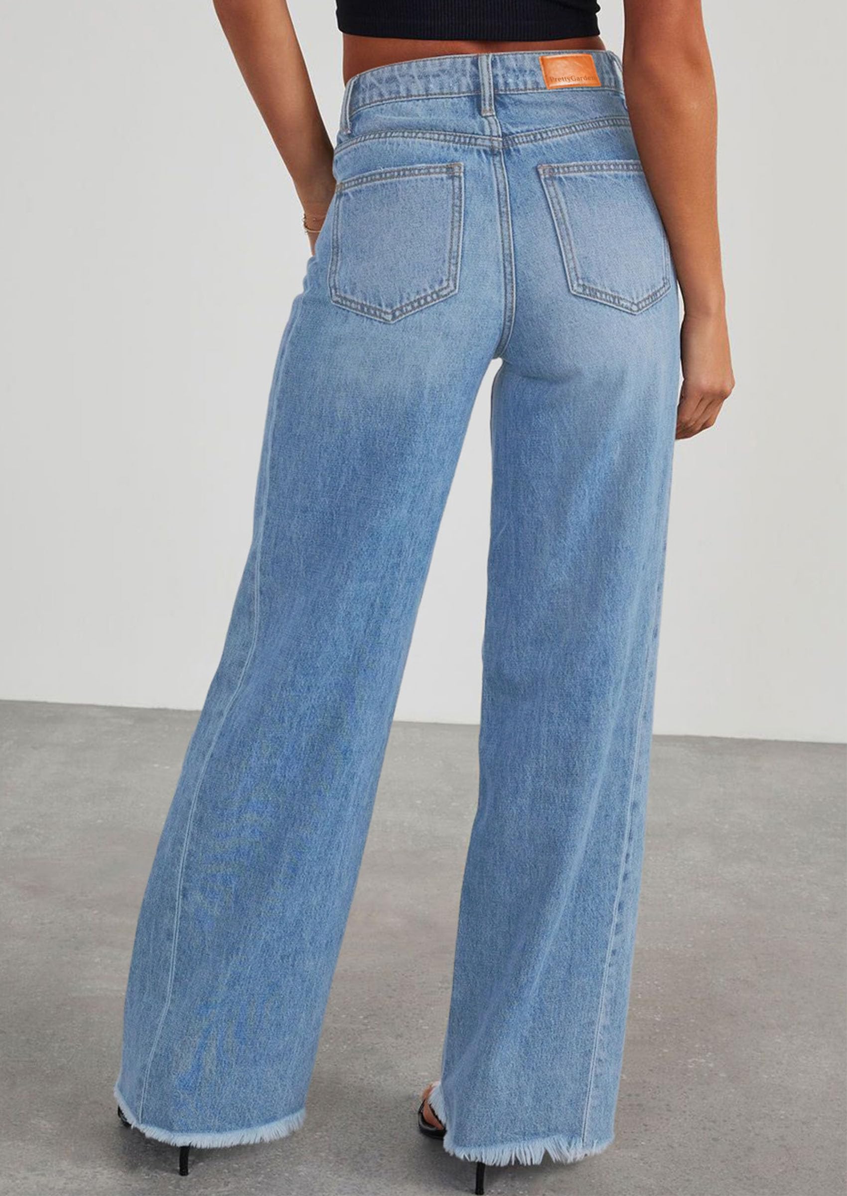 Women's Wide Leg Jeans Raw Hem Denim Pants,Light Blue,16