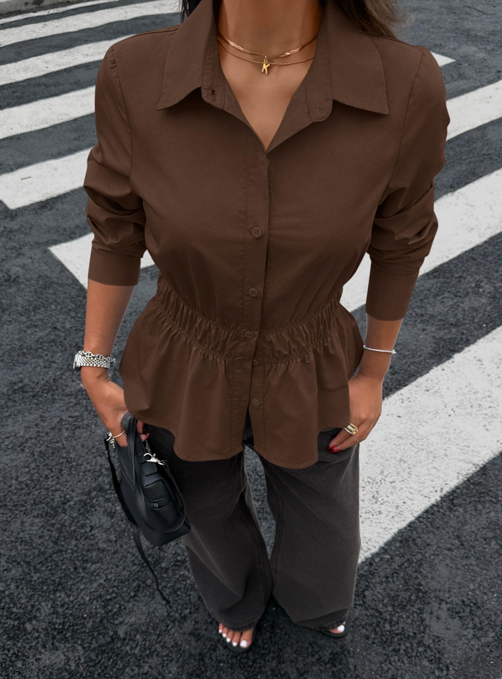 Women's Peplum Button Down Work Shirts Business Casual Tops