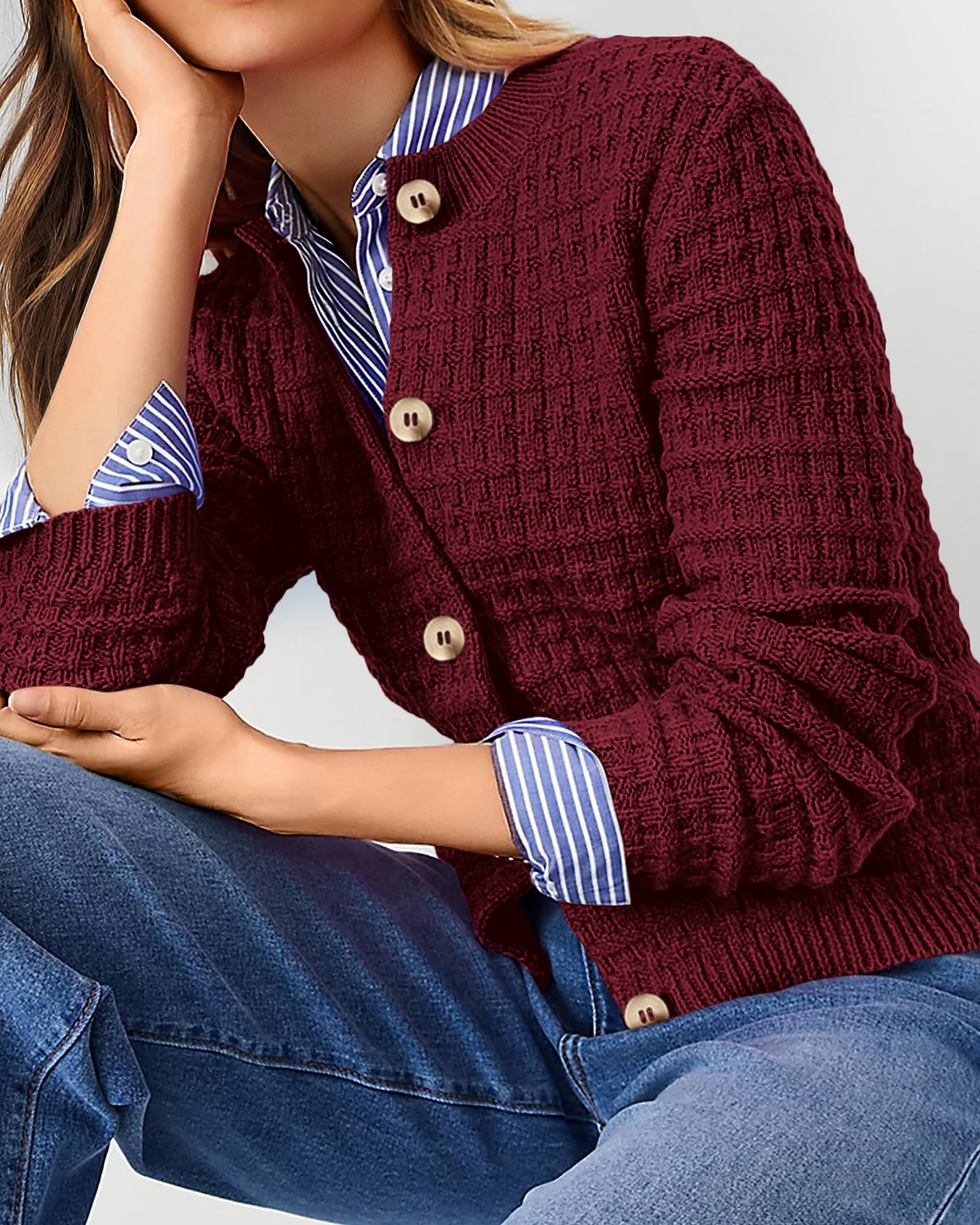 Women's Fall Lightweight Cardigan Sweaters Wine Red