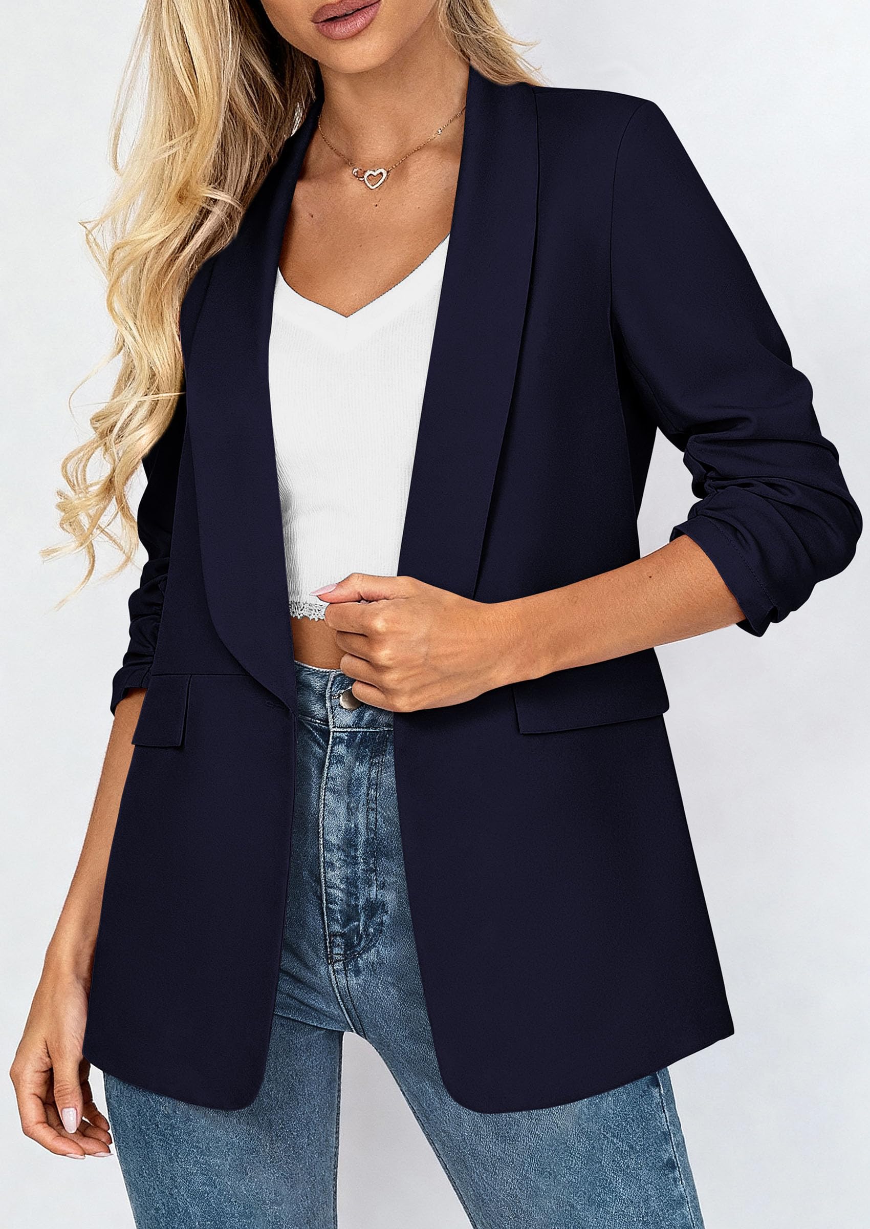 Women's Summer Blazers Business Casual Outfits Navy Blue,XS