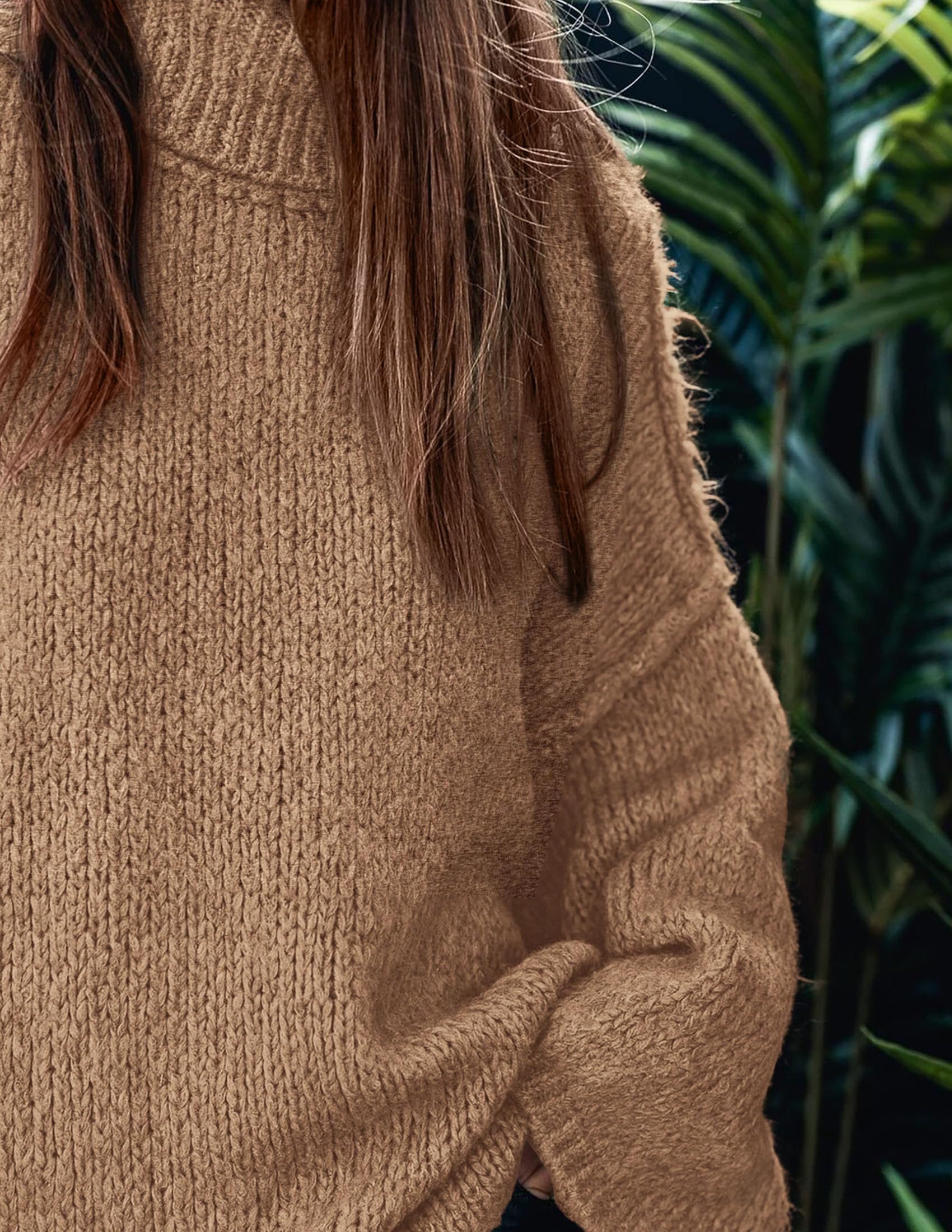 Womens Turtleneck Long Sleeve Oversized Sweaters,Camel,S