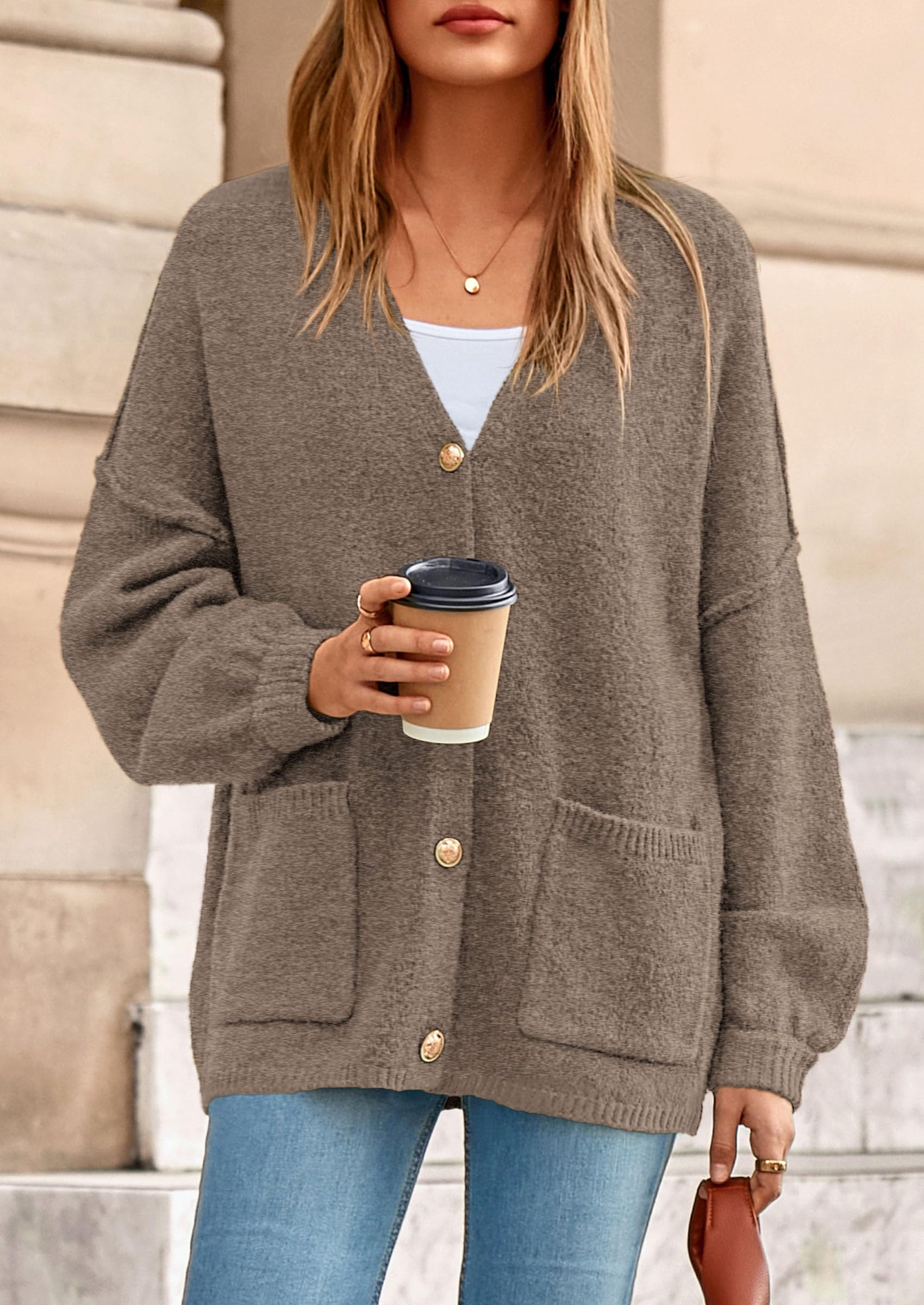 Oversized Chunky Cardigan Sweaters for Women Dark Khaki,S