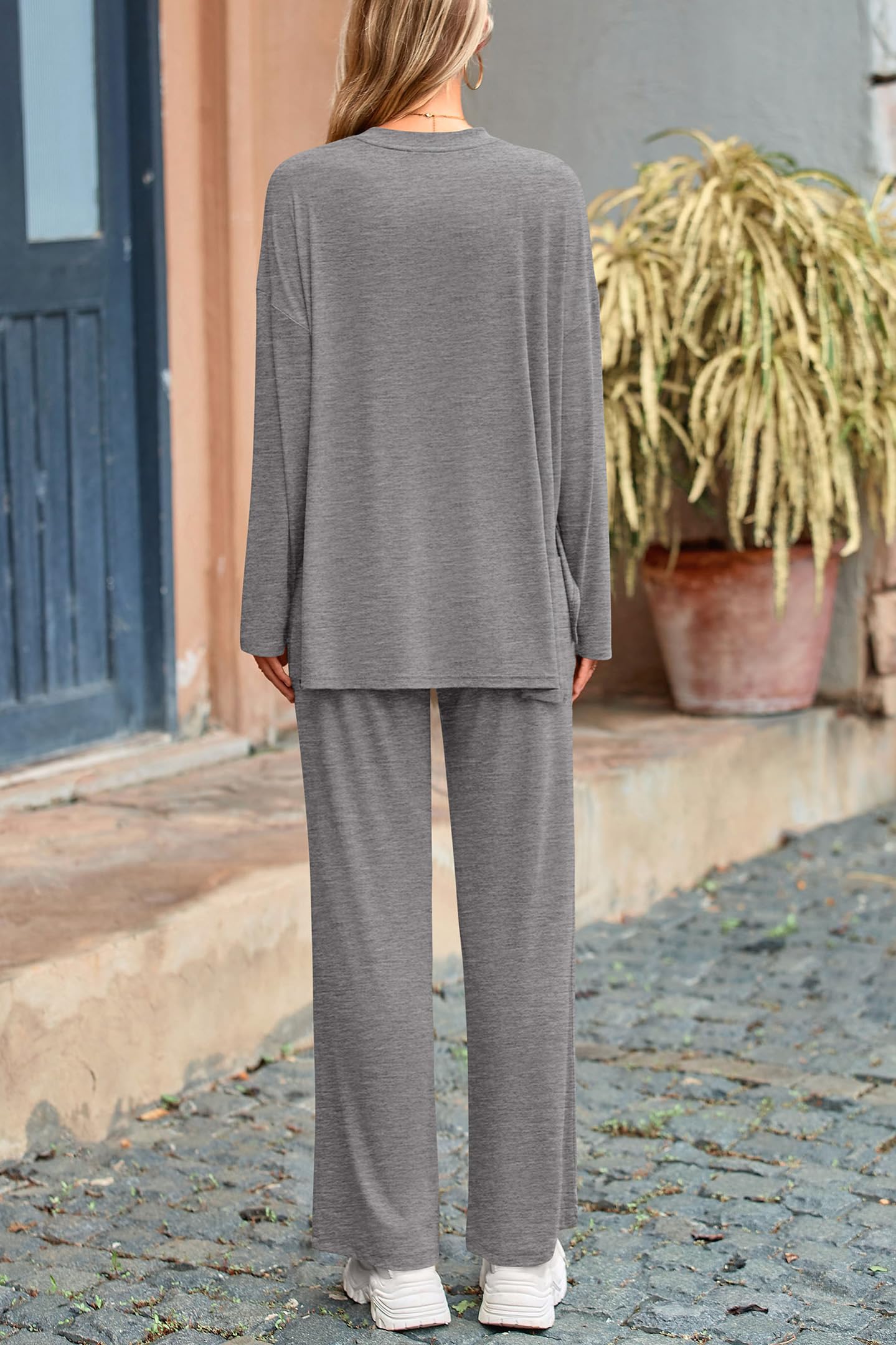 Matching Sets Women Clothing 2 Piece Loungewear, Dark Grey,XL
