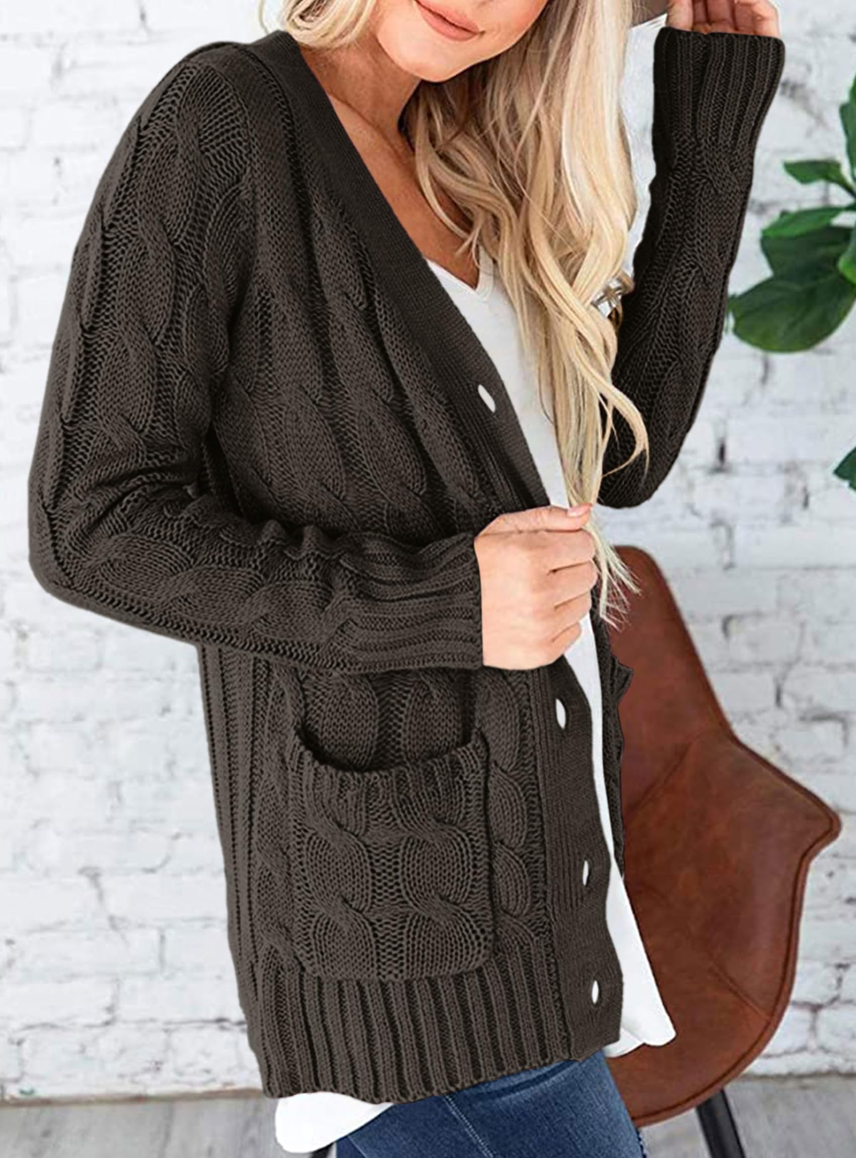 Women Chunky Cable Knit Cardigan Sweaters Fall Fashion Clothes