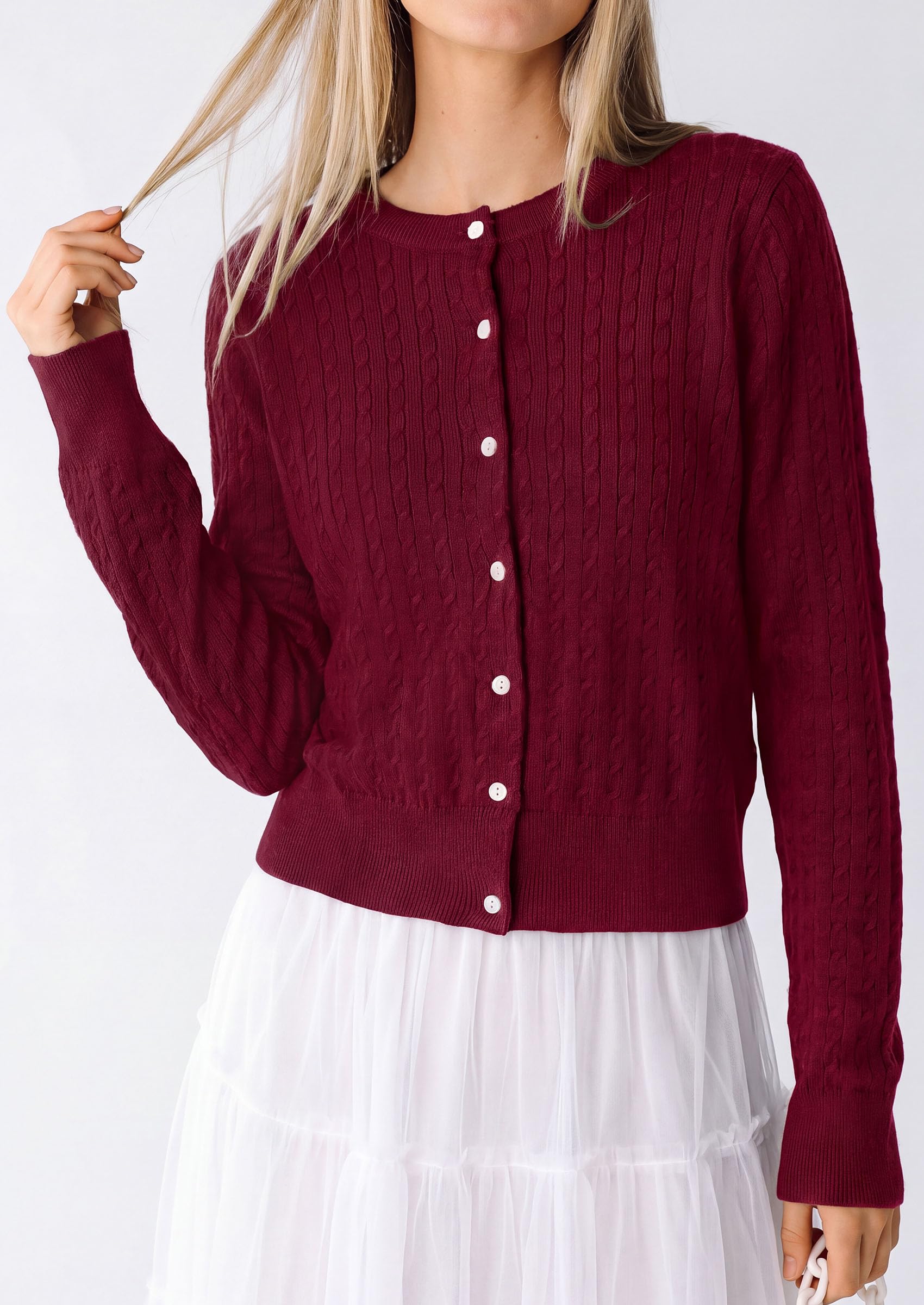 Women Fall Lightweight Cardigans Button Up Cable Knit Sweaters