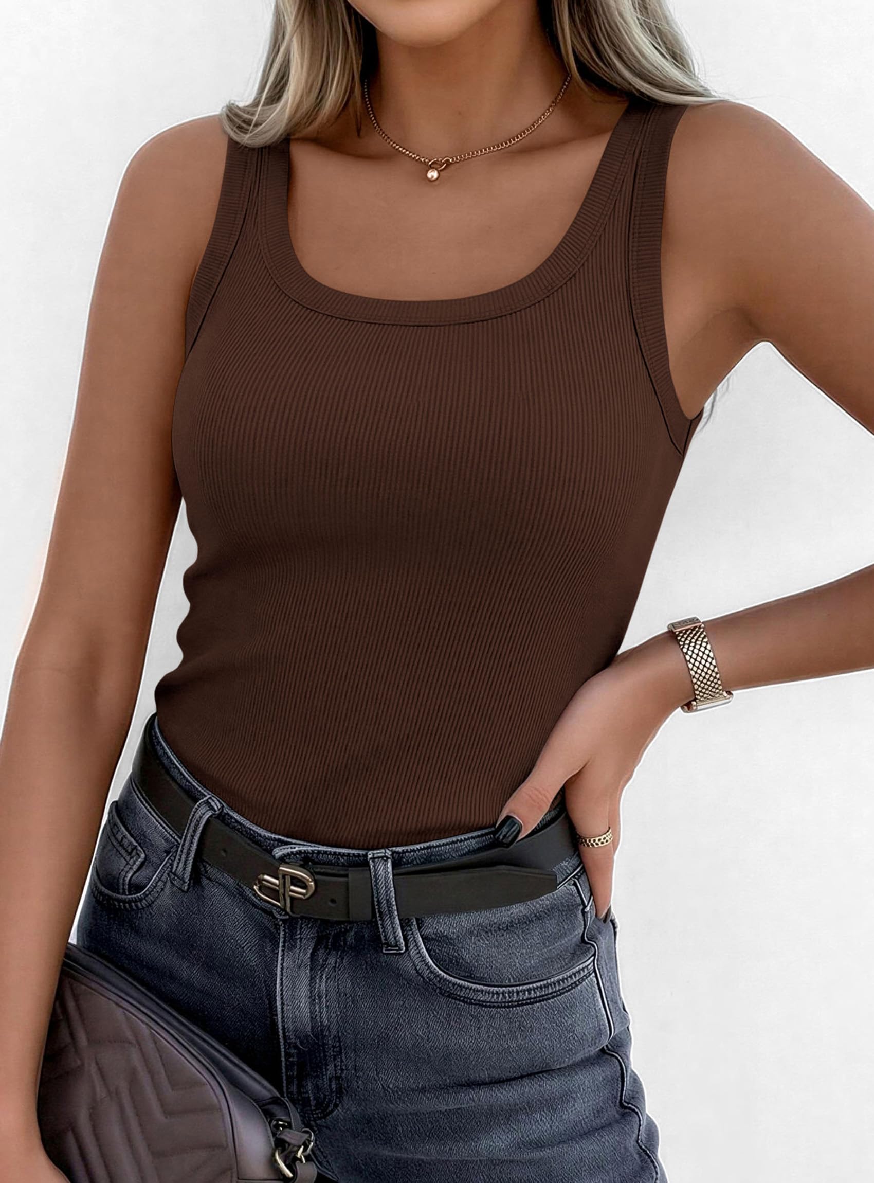 Tank Tops for Women Summer Sleeveless Tops,Brown,XS