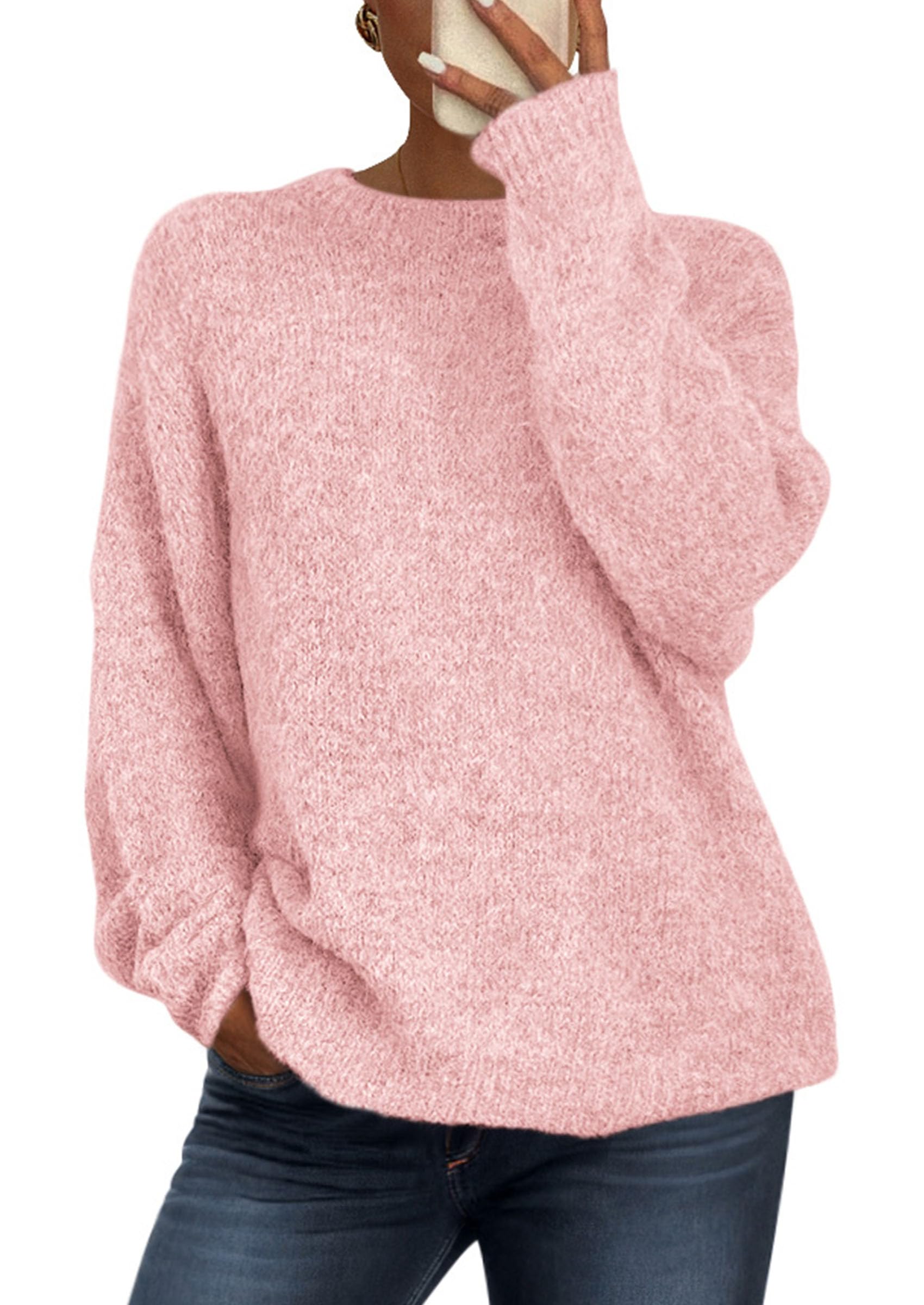 Womens Long Sleeve Oversized Pullover Sweater,Pink,S