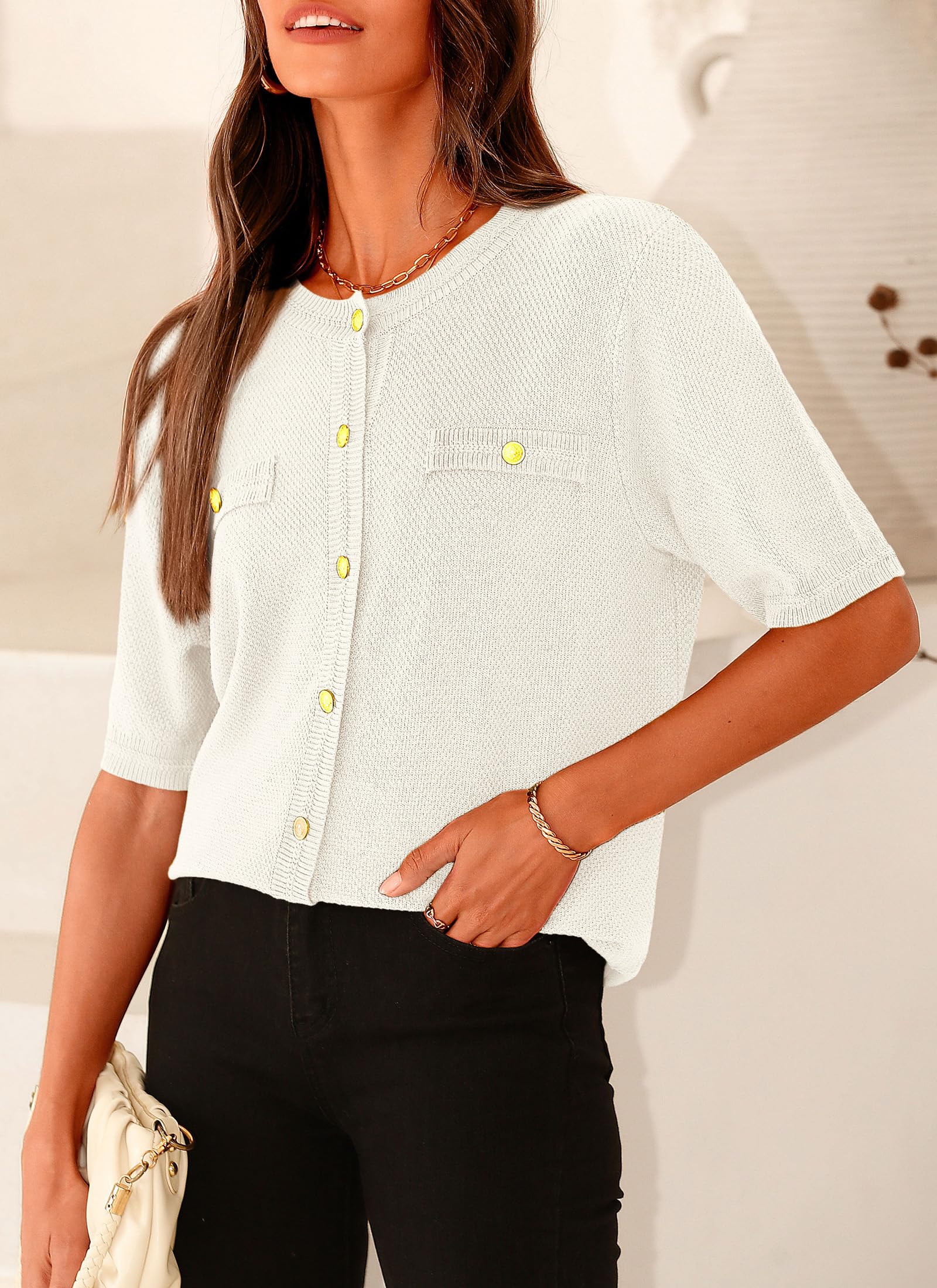 Women's Summer Casual Button Down Shirts White,Small