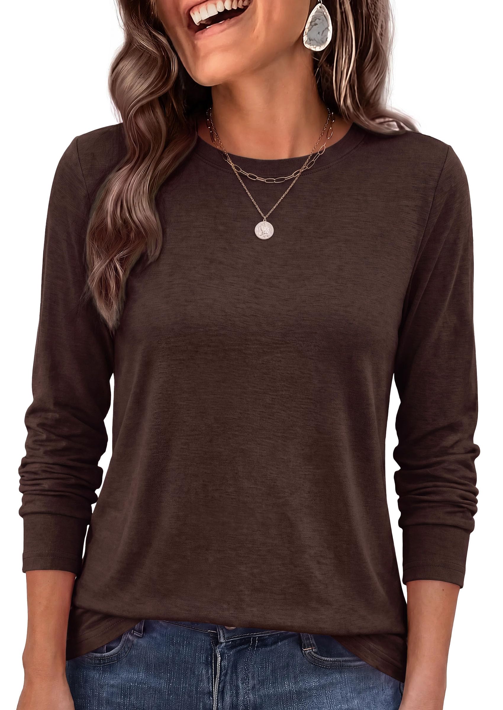 Long Sleeve Tshirts Shirts for Women Basic Casual Fall Tops