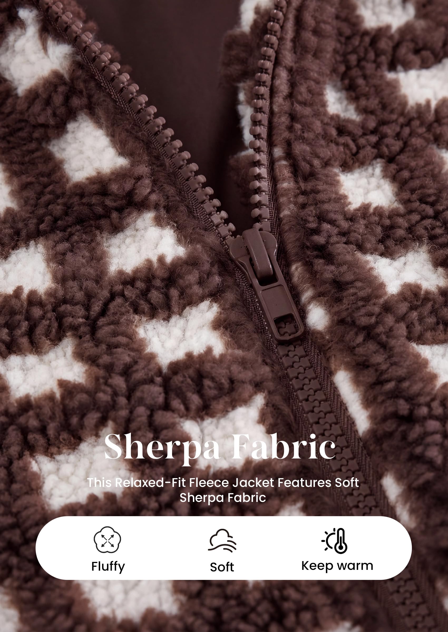 Women's Gingham Sherpa Fleece Jacket Plaid Cropped Teddy Coat