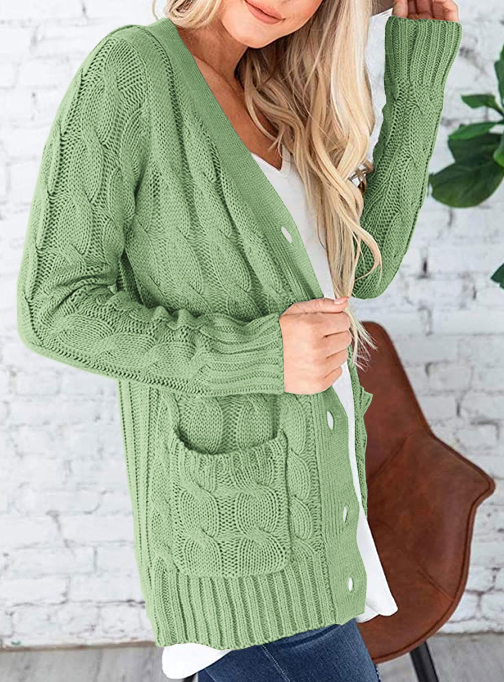 Women Chunky Cable Knit Cardigan Sweaters Fall Fashion Clothes