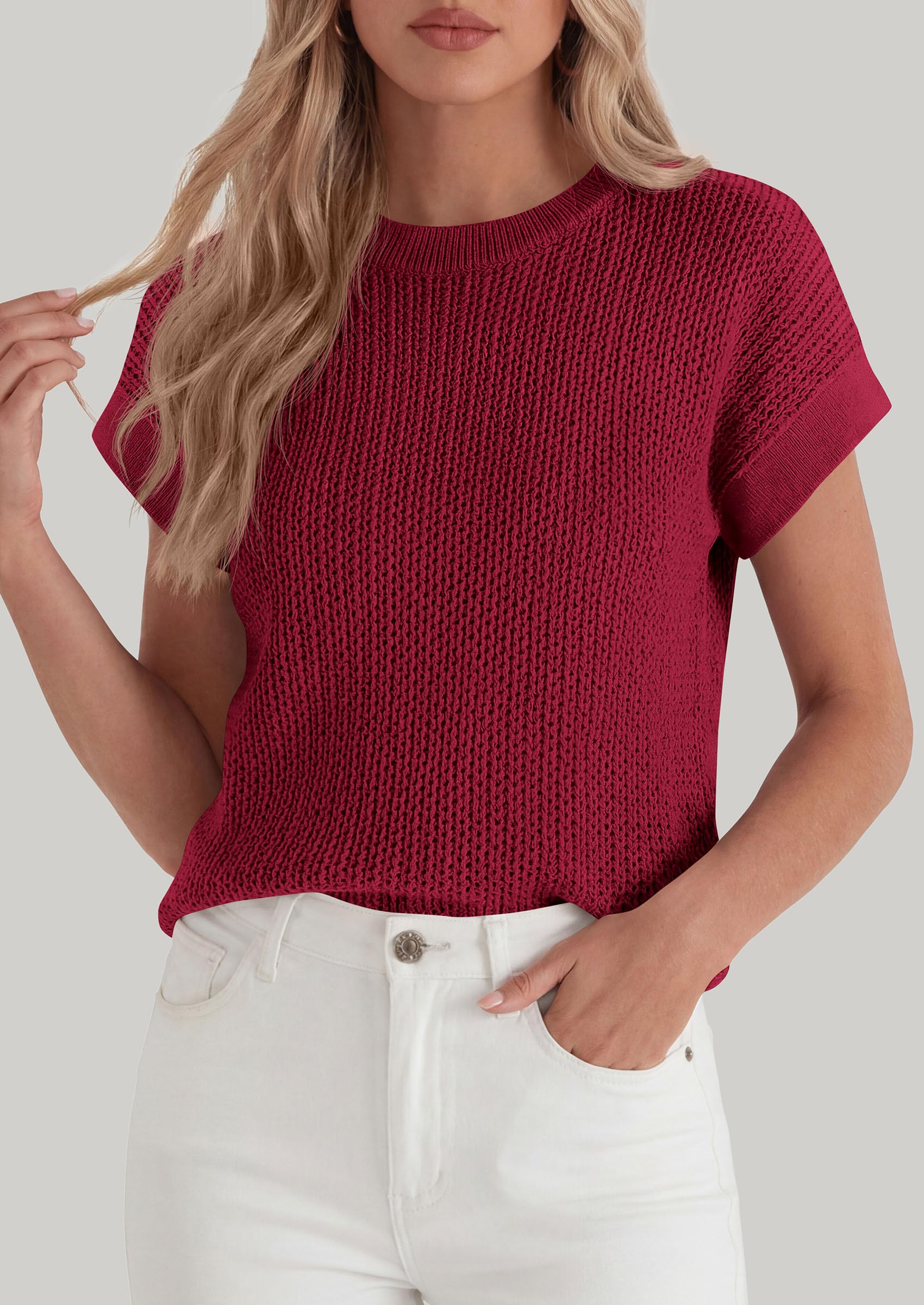 Women's Summer Sweater Vest Crochet Tops (Burgundy,S)