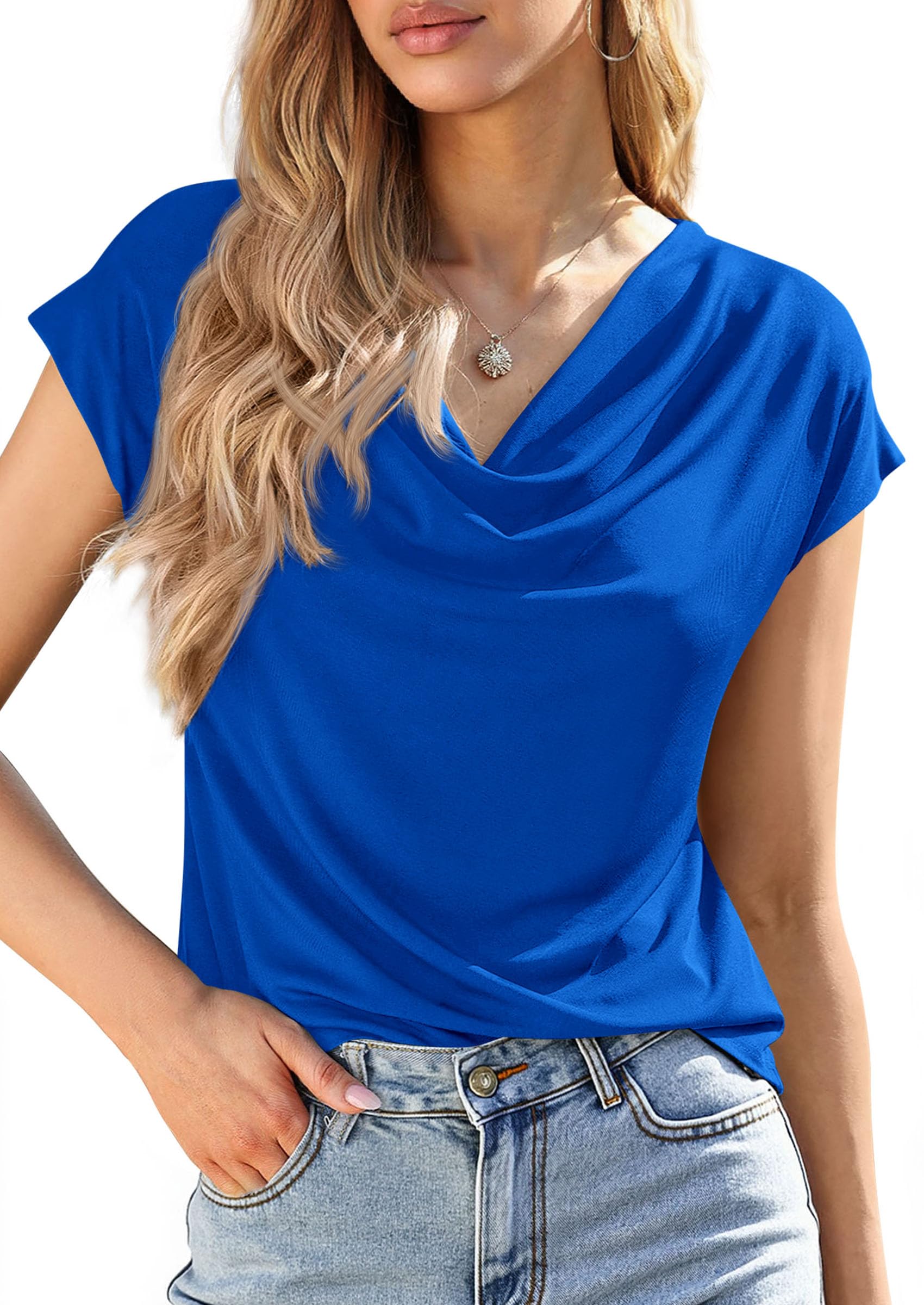 Womens Tops Dressy Business Casual Work Blouses, Blue,XS