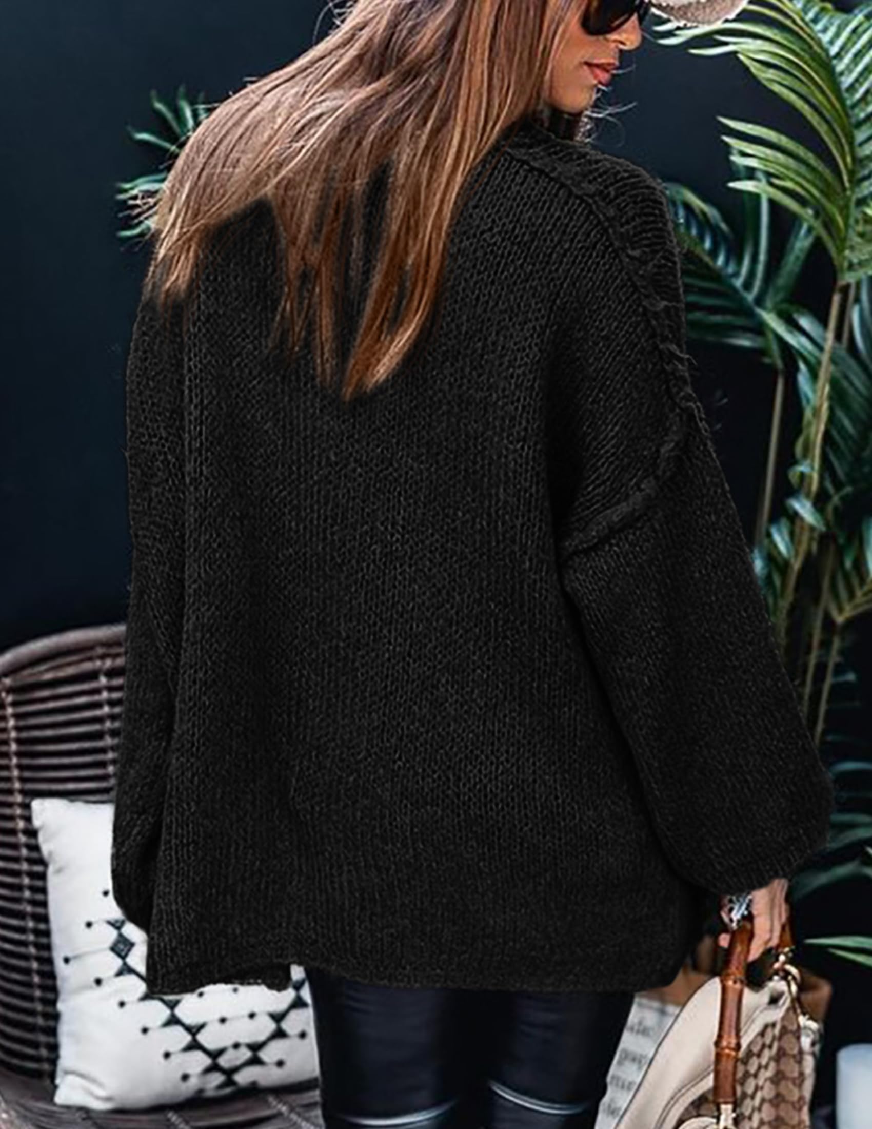 Womens Turtleneck Long Sleeve Oversized Sweaters,Black,S
