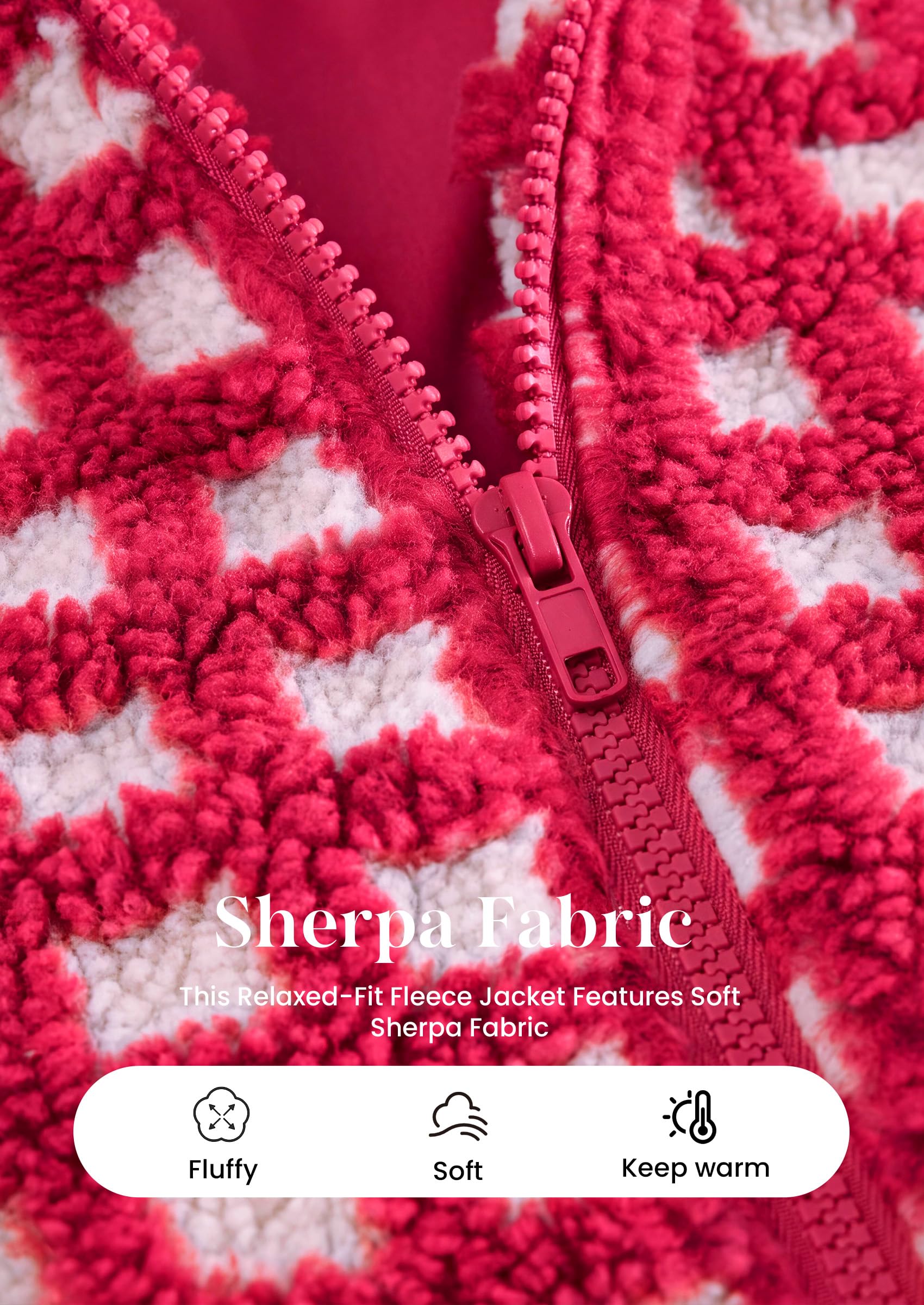 Women's Gingham Sherpa Fleece Jacket Plaid Cropped Teddy Coat