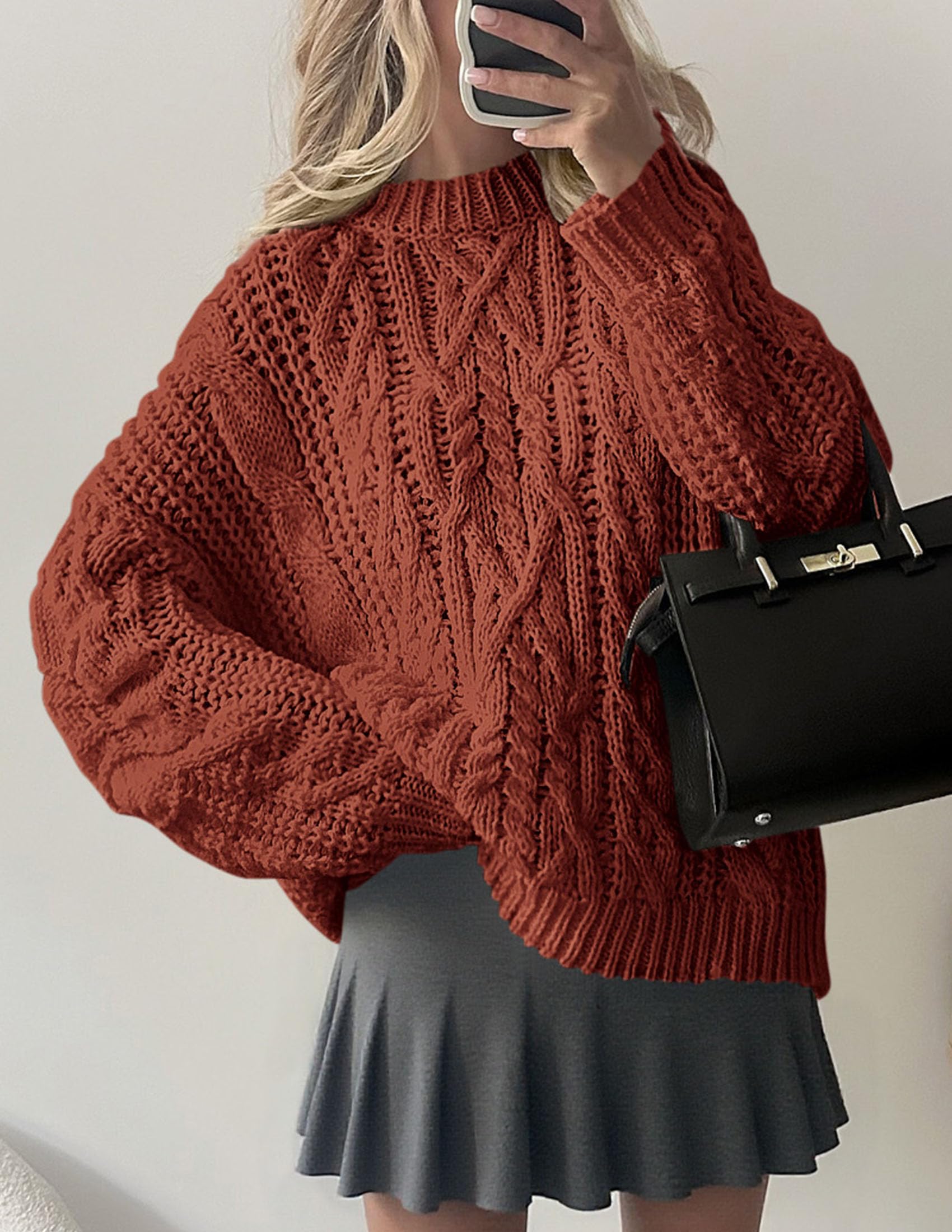 Womens Oversized Fall Sweaters Chunky Cable Knit Pullover Tops