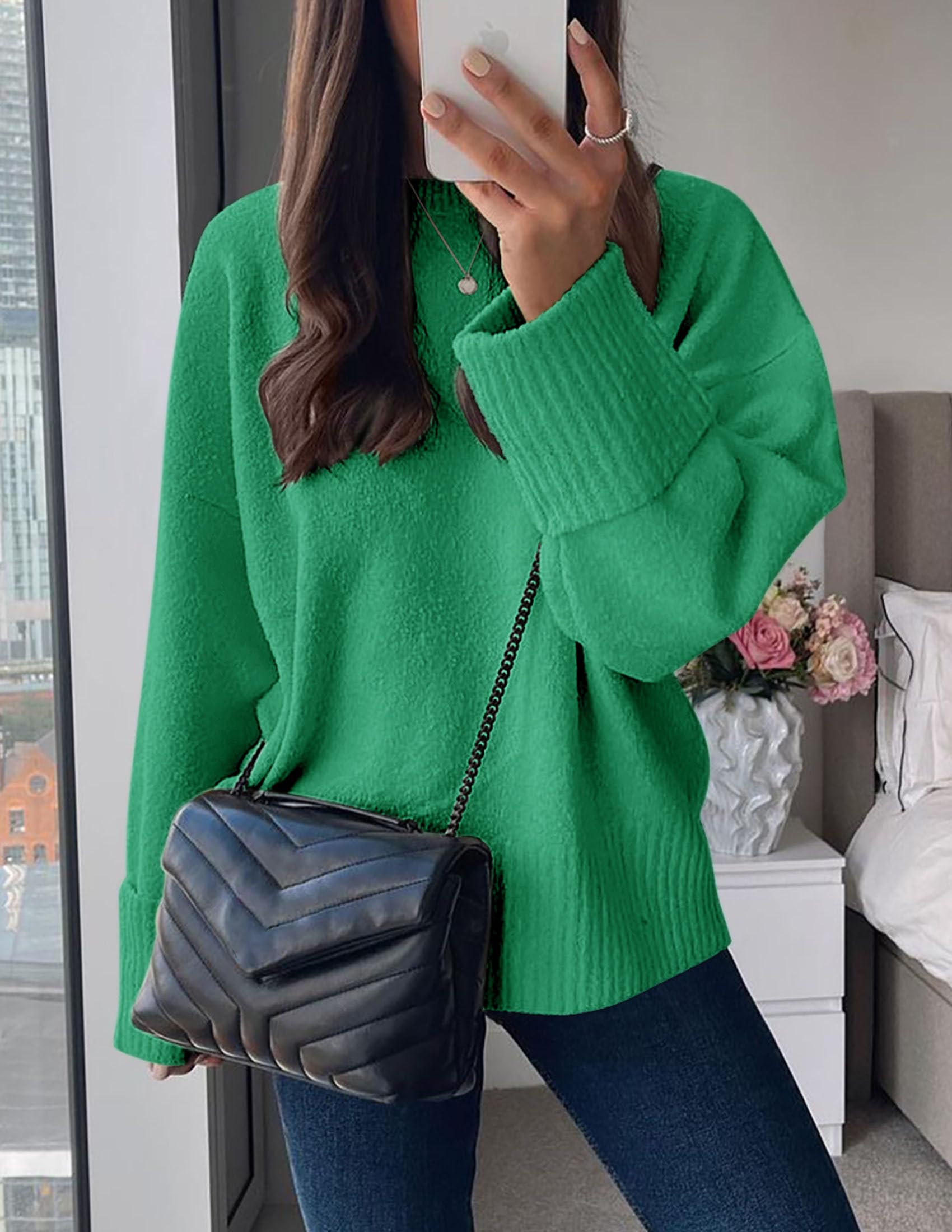 Women's Fall Fashion Cozy Oversized Sweaters(Green,XS)