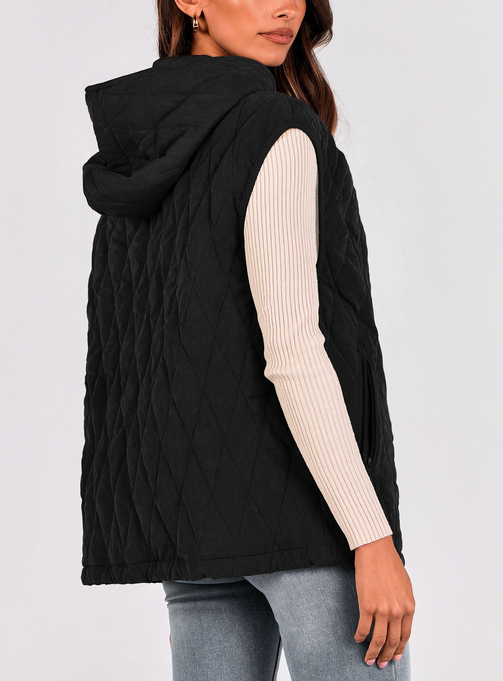 Women's Fall Fashion Vest Zip Up Jacket(Black,Small)