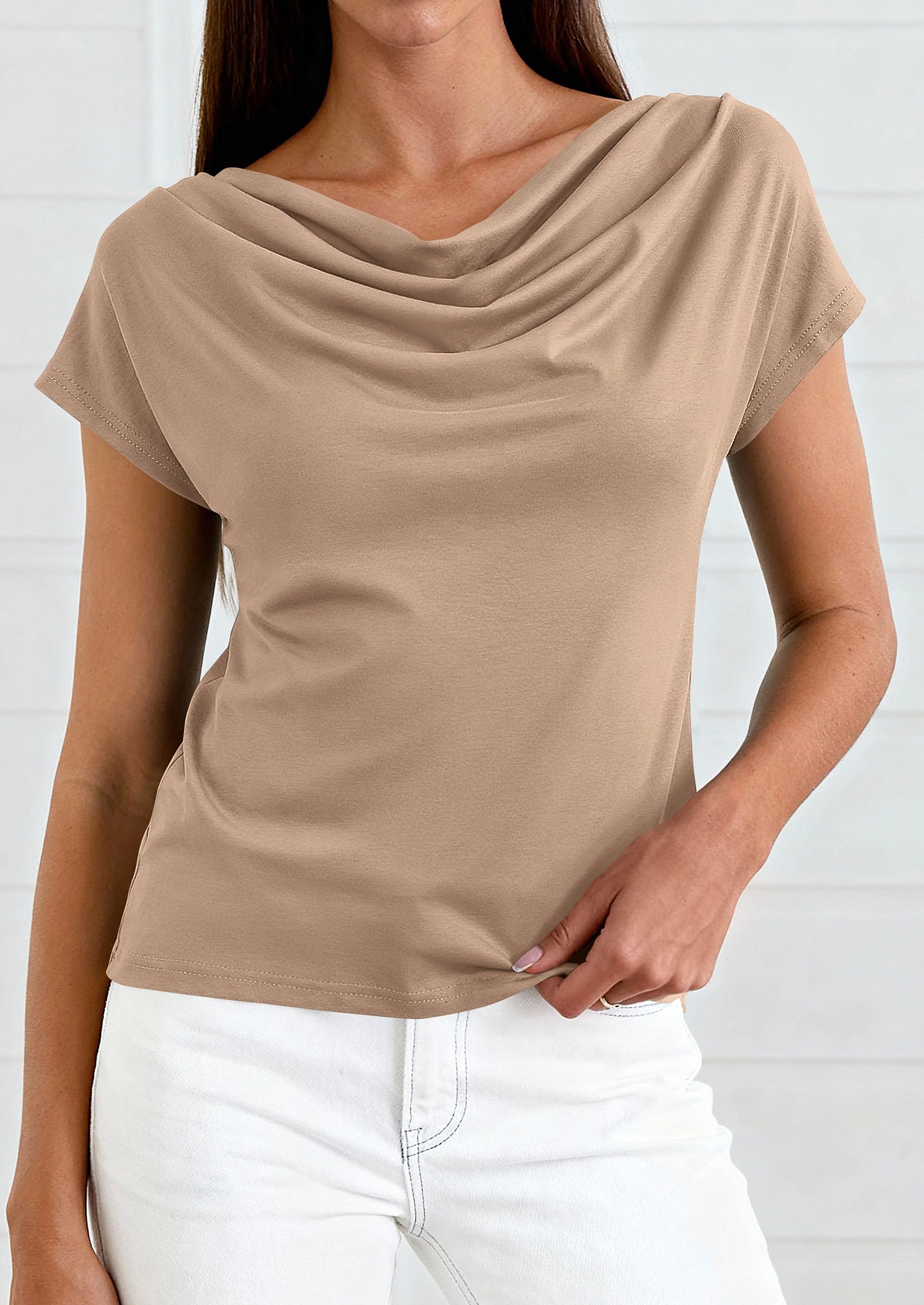 Womens Tops Dressy Business Casual Work Blouses, Khaki,XS