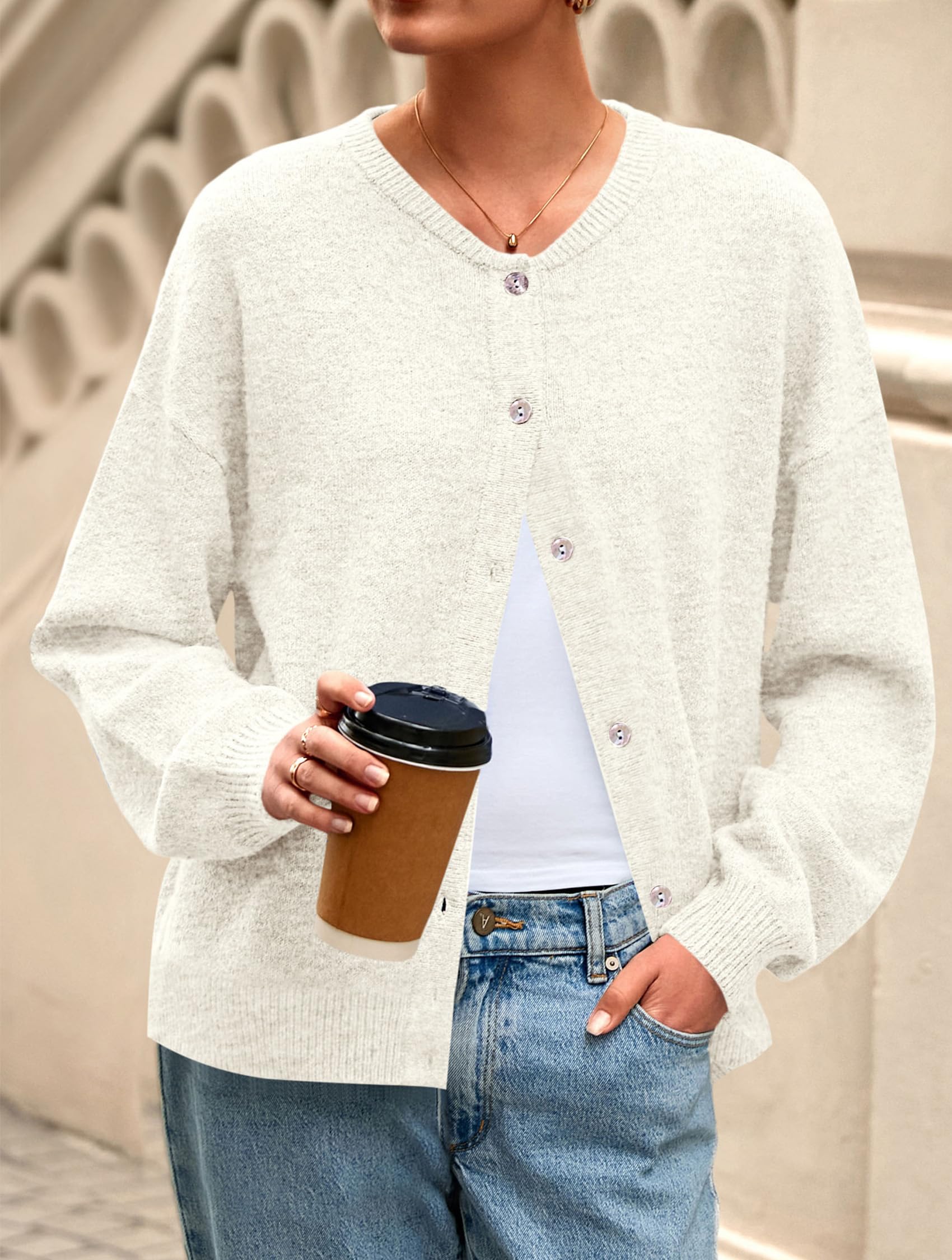 Womens Long Sleeve Cardigan Sweaters Button Down Knit Tops