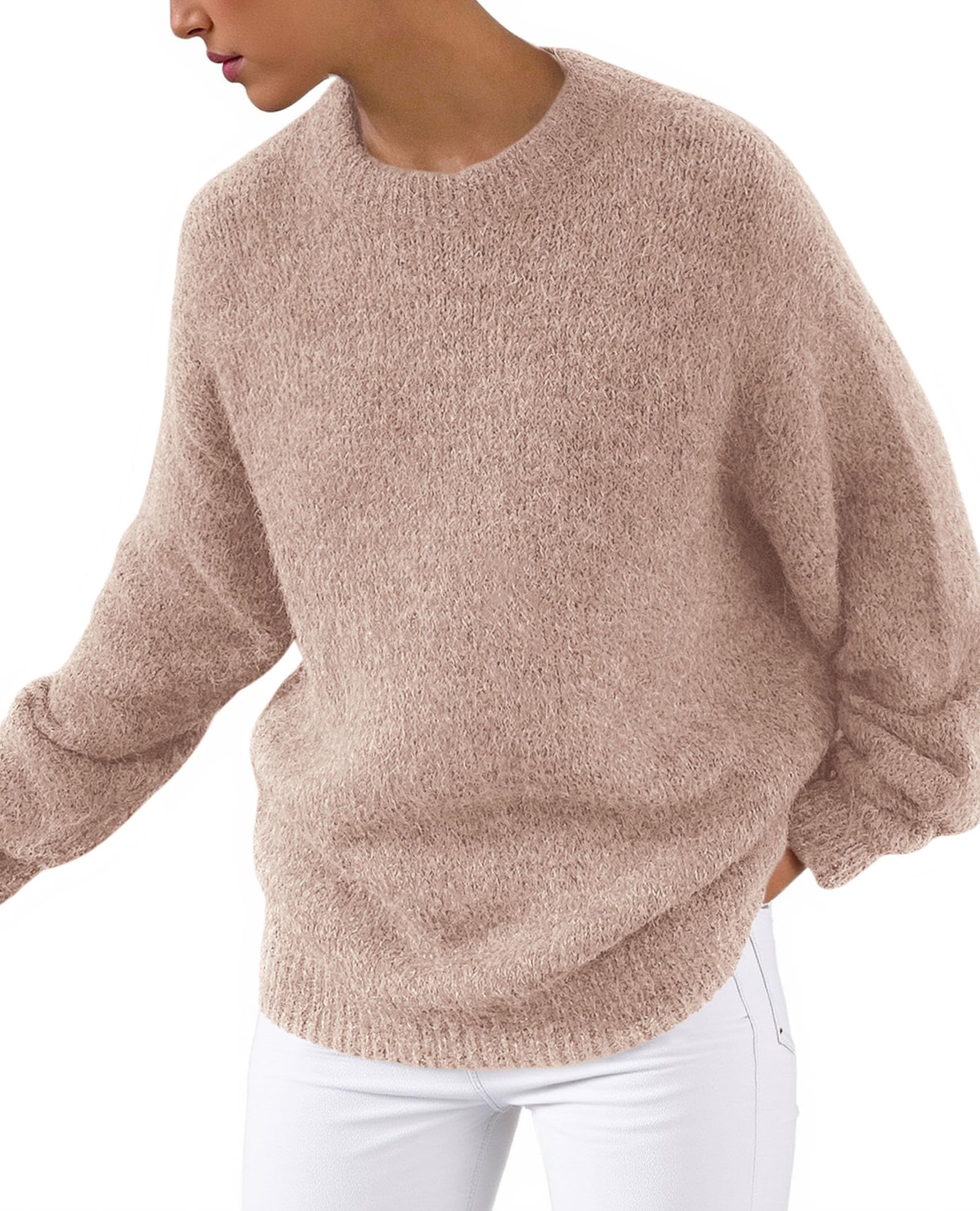 Womens Long Sleeve Oversized Pullover Sweater,Dusty Pink,S