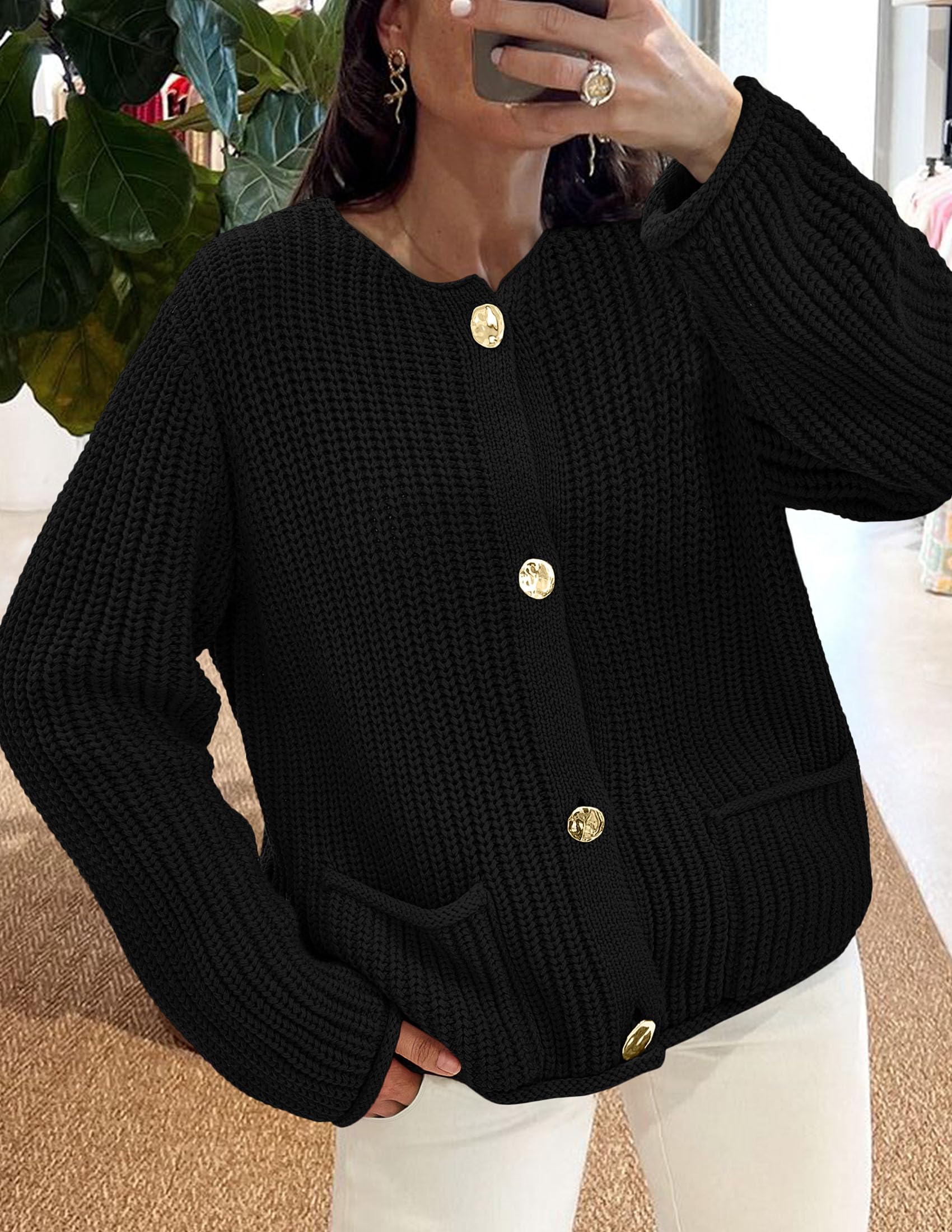 Women Oversized Cardigan Sweaters 2026 Fall Outfits,Black