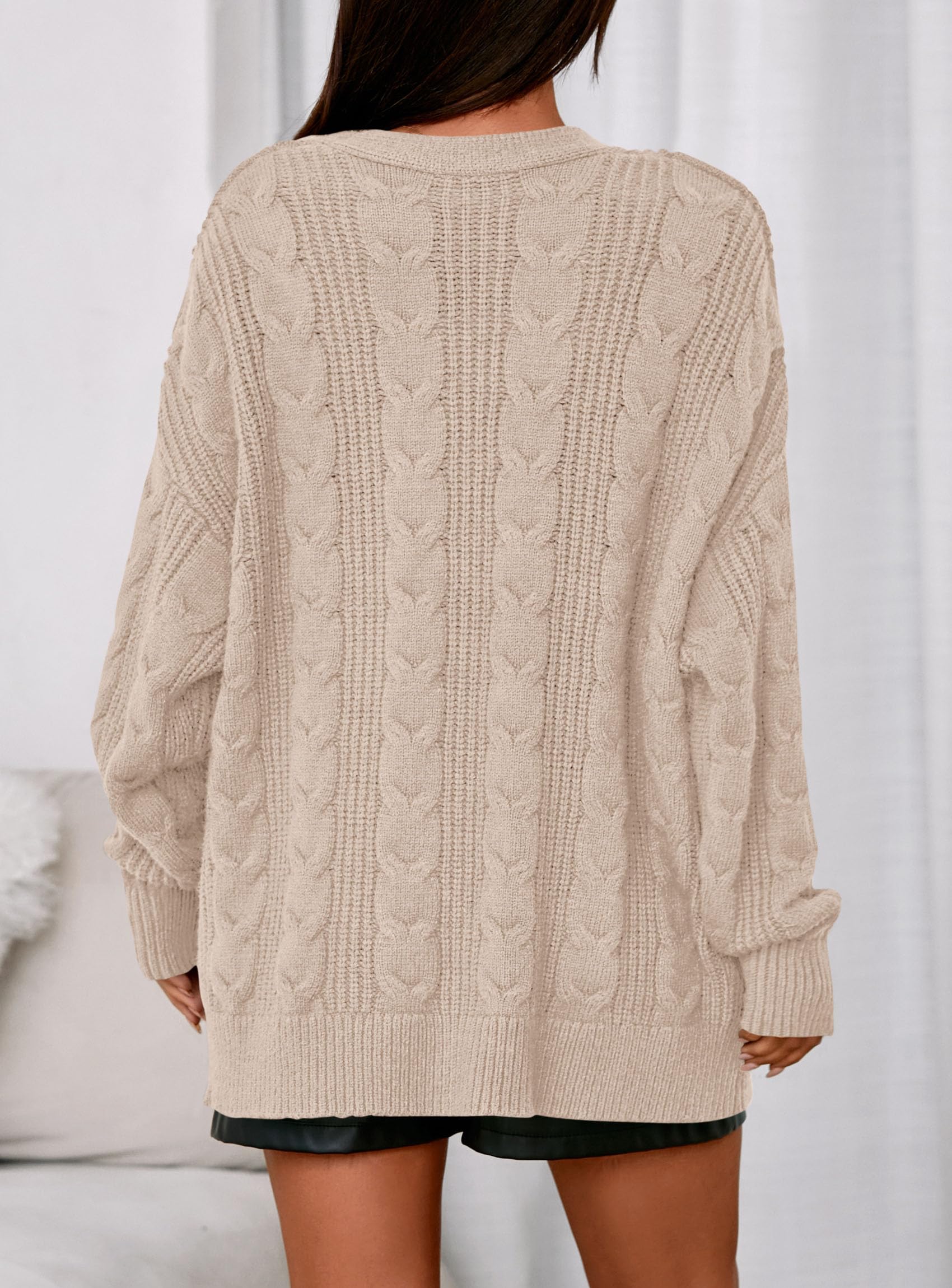 Womens Chunky Cardigan Sweaters 2025 Fall Oversized Cable Knit Long Sleeve Open Front Cardigans Winter Clothing (Apricot,Medium)