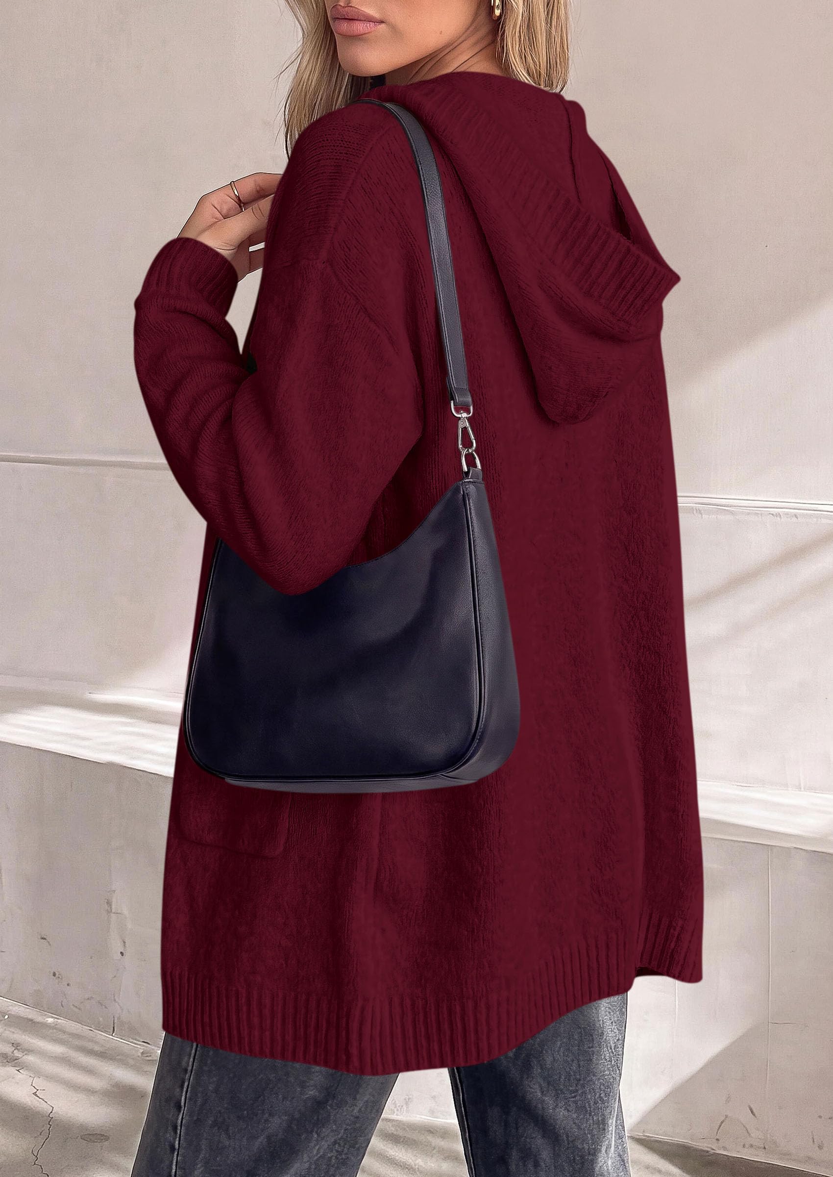 Women's Long Cardigans Fall Hooded Button up Oversized Sweater