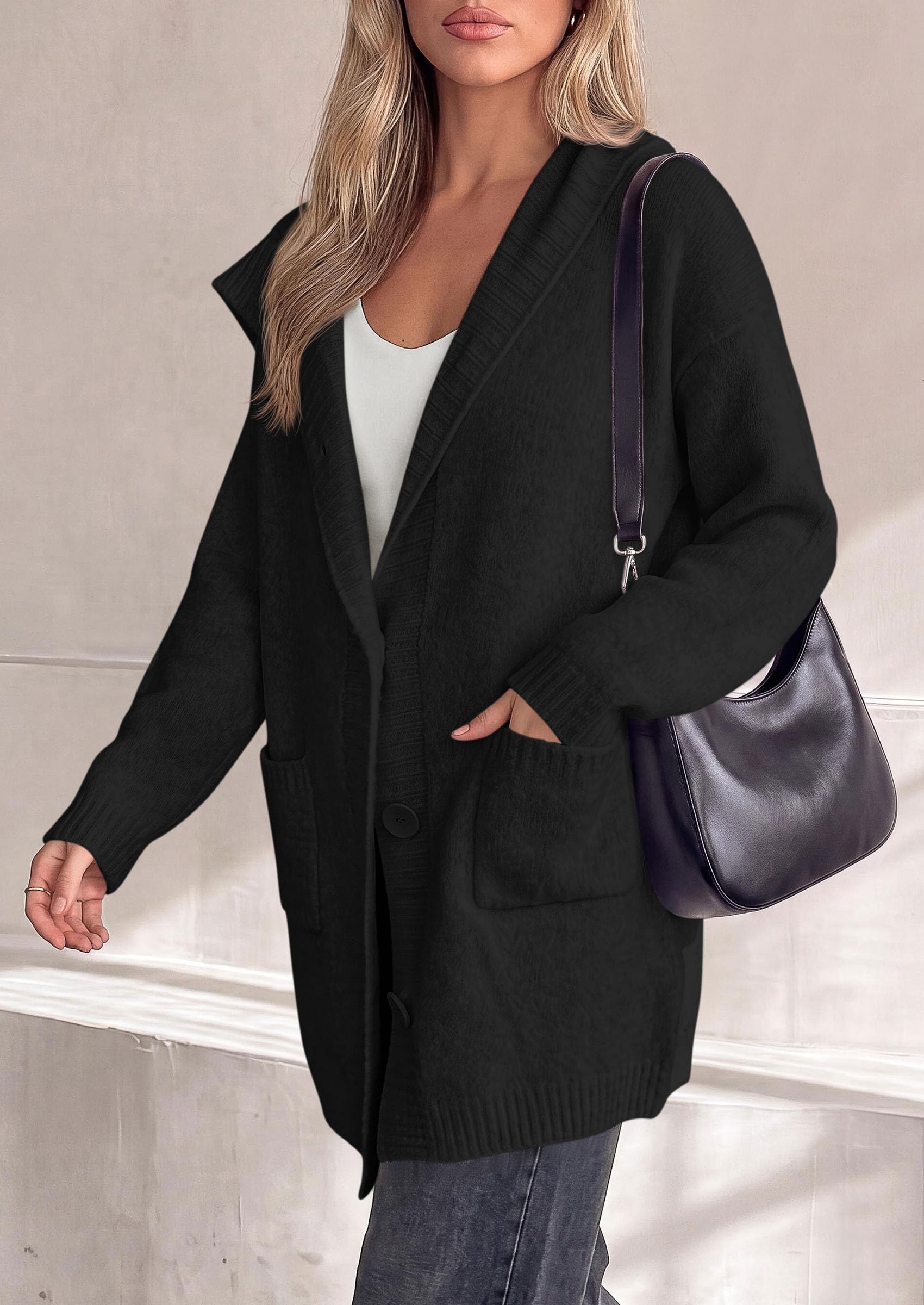 Women's Long Cardigans Fall Hooded Button up Oversized Sweater