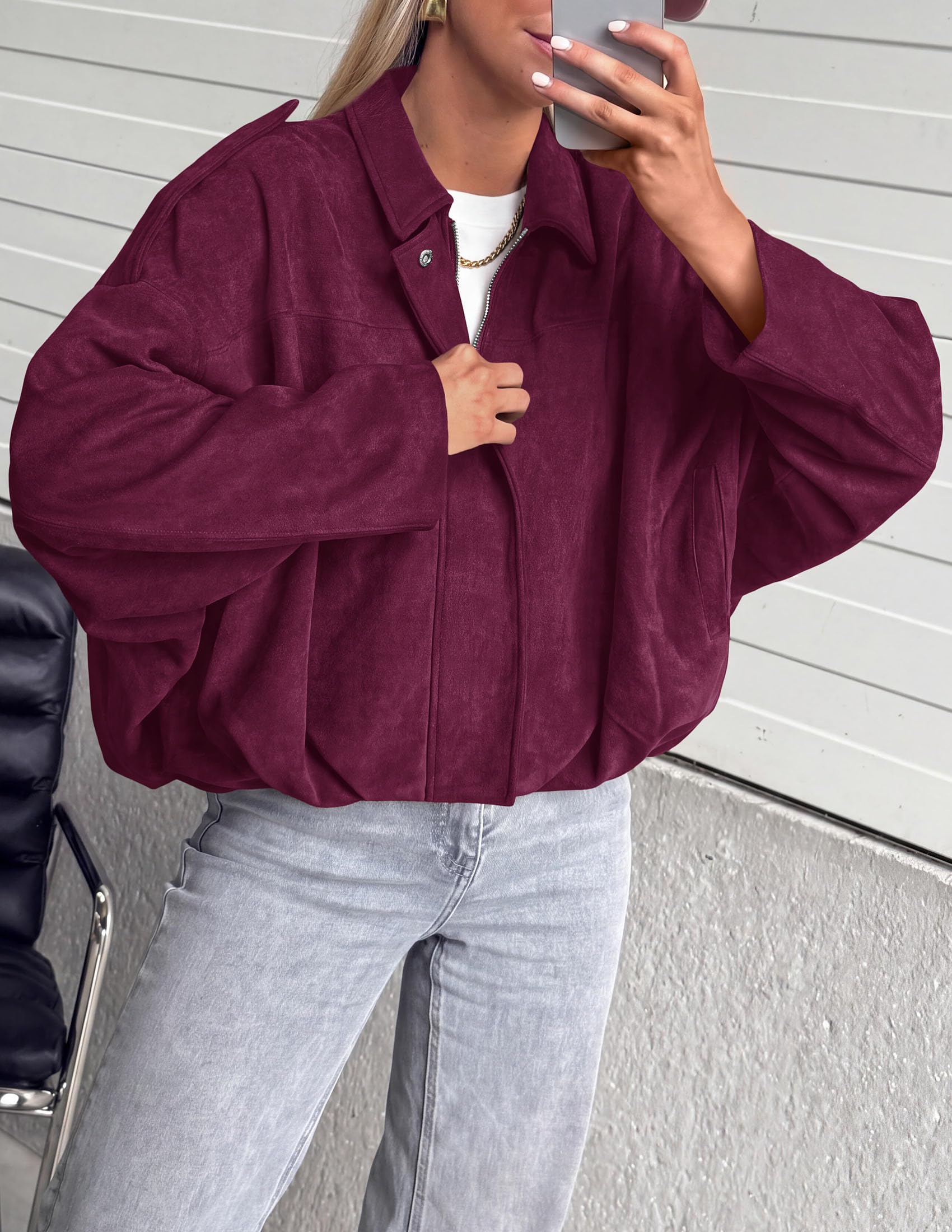 Faux Suede Jacket Women Fall Cropped Western Bomber Jacket