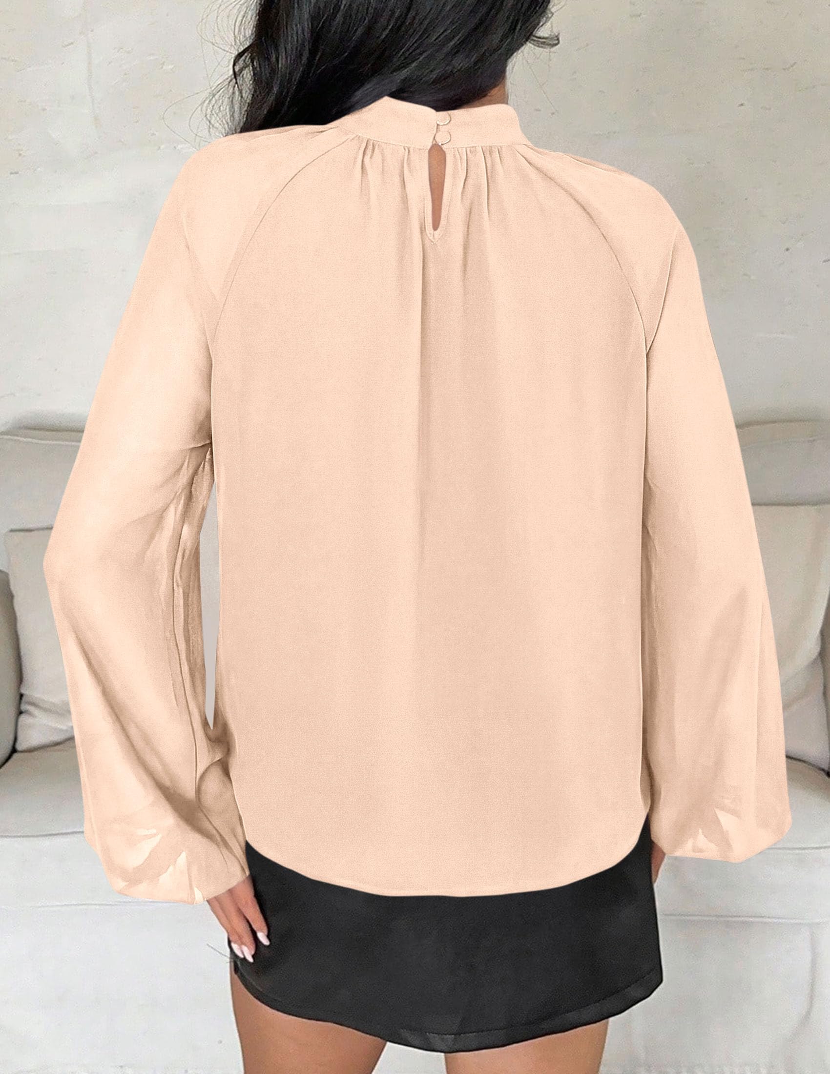 Chiffon Blouses for Women Dressy Casual Mock Neck Tops Beige