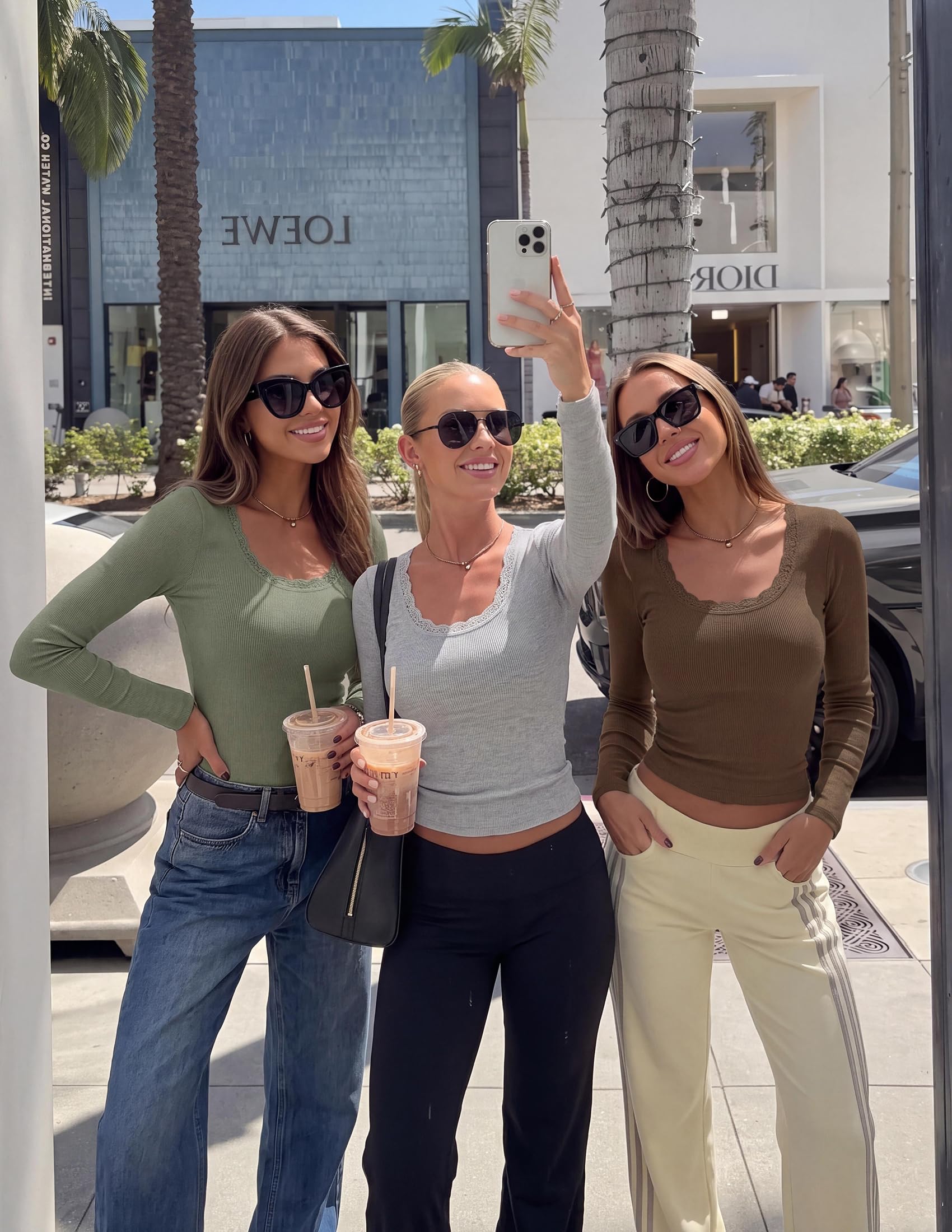 Long Sleeve T Shirts for Women Fall Casual Square Neck Tops